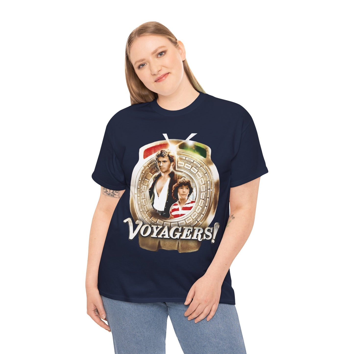 Voyagers T-Shirt - Jon-Erik Hexum, Meeno Peluce - Omni - Popular 1980s Time Travel TV Show - Cult Classic