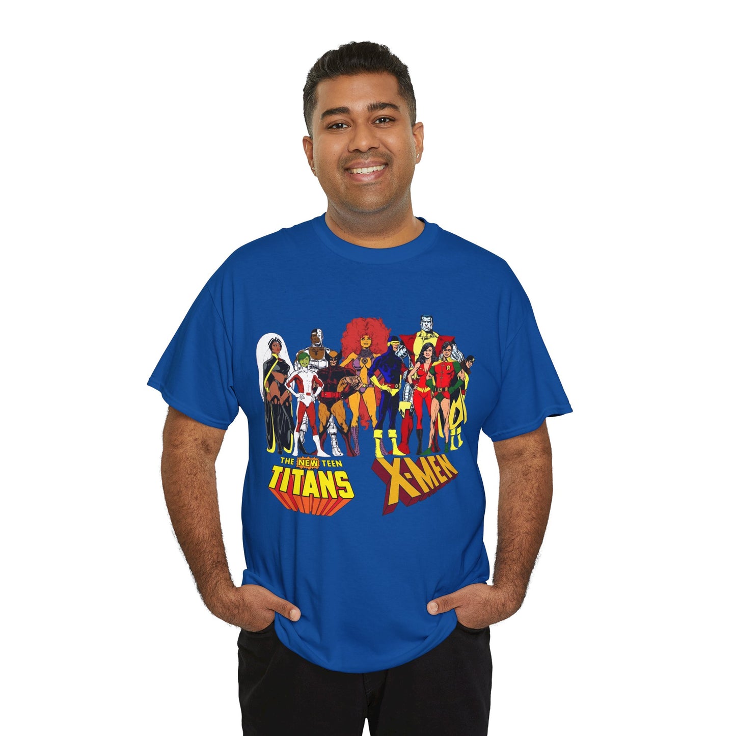 Uncanny X-Men & New Teen Titans T-Shirt - Wolverine, Cyclops, Storm, Wonder Girl, Robin, Cyborg, Raven - Phil Jimenez Art - DC Comics/Marvel Comics Crossover