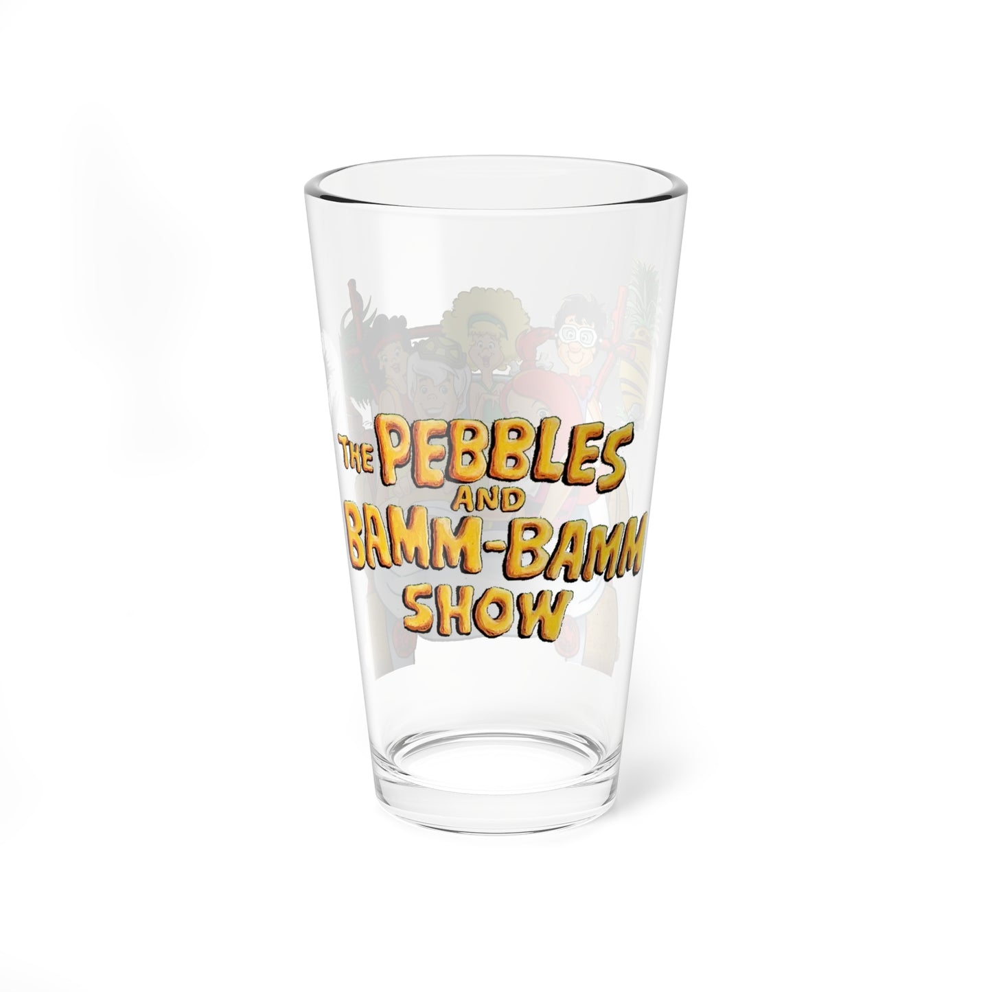 Pebbles & Bamm-Bamm Pint Glass, 16oz - Hanna-Barbera 1970s Saturday Morning Cartoon - Bedrock Teenagers - The Flintstones & The Rubbles