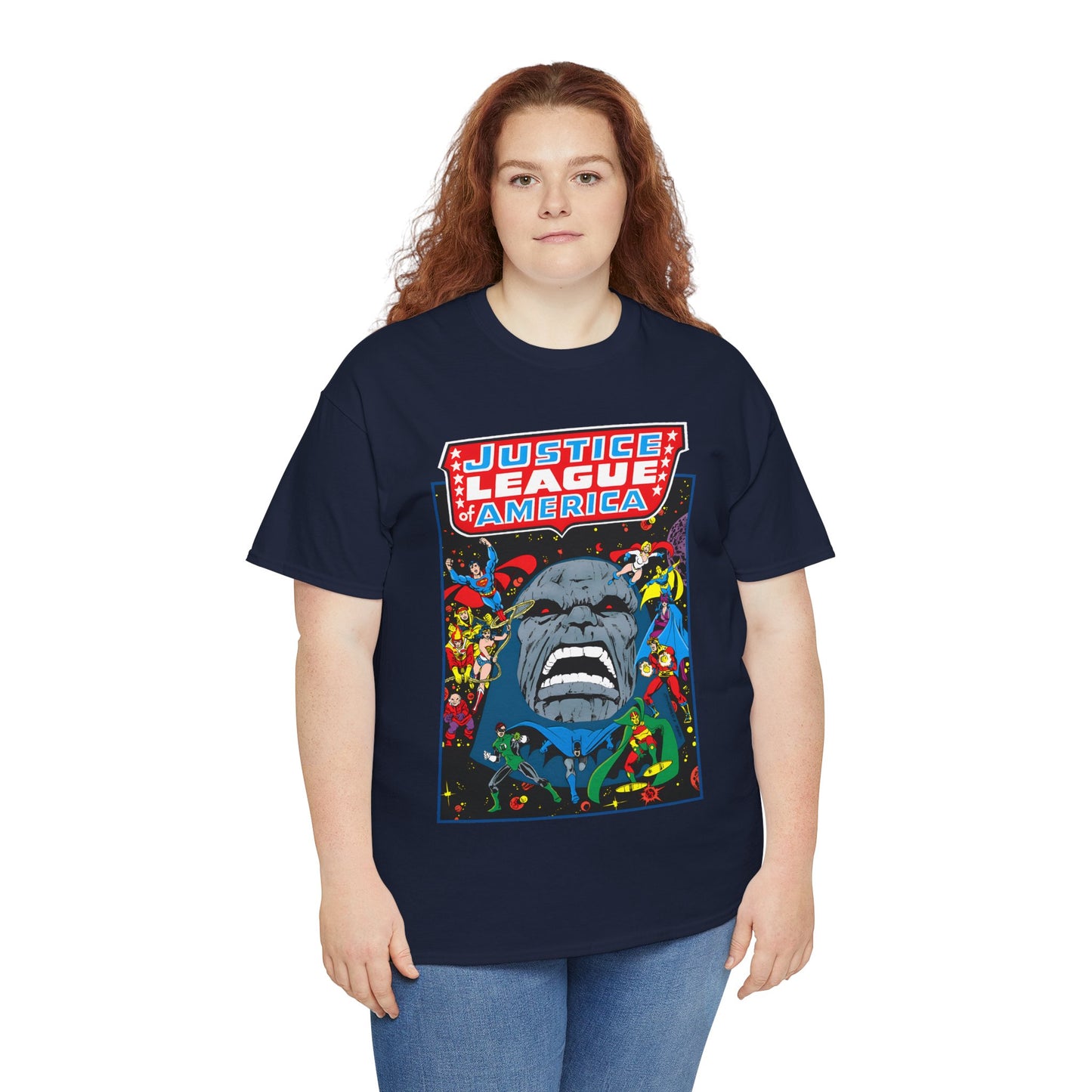Justice League of America T-Shirt - George Perez Art - JLA/JSA/New Gods Crossover - Darkseid, Orion, Mr Miracle, Huntress, Firestorm, Dr Fate - DC Comics