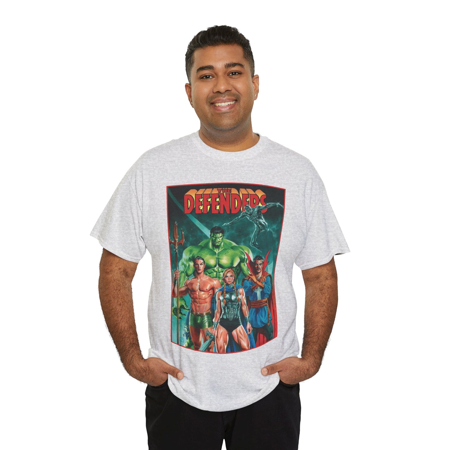 Defenders T-Shirt - Dr Strange, Valkyrie, Hulk, Namor, Silver Surfer - Marvel Comics - Popular 1970s Series