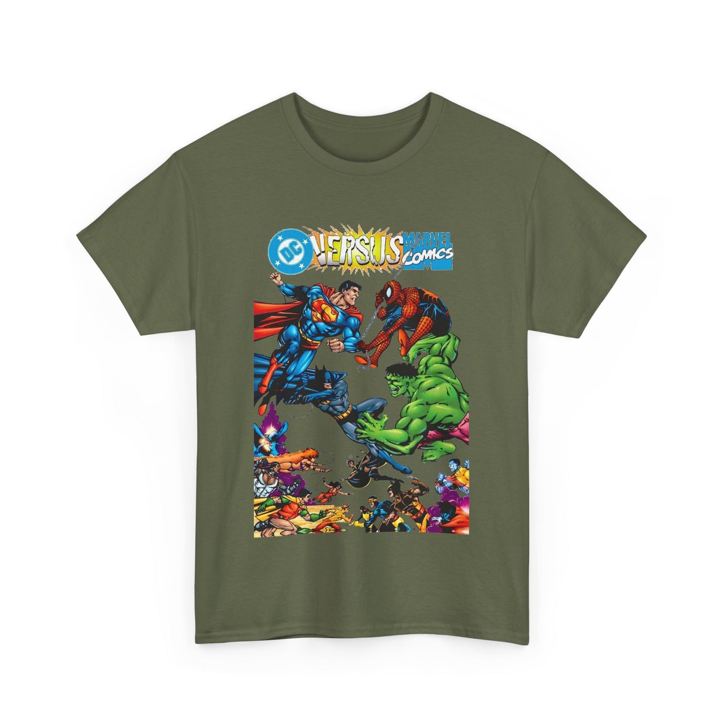 DC Comics Vs Marvel Comics T-Shirt - George Perez Art - Superman, Hulk, Batman, Spider-man, X-Men, New Teen Titans