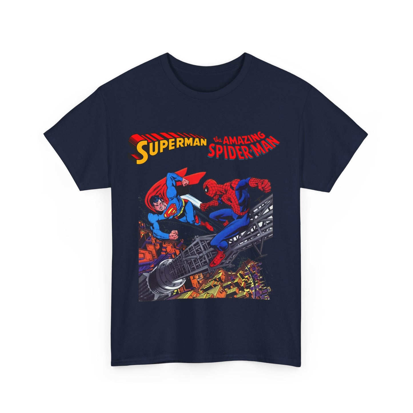 Superman & Amazing Spider-Man T-Shirt - DC/Marvel Comics Crossover - 1970s - Clark Kent & Peter Parker