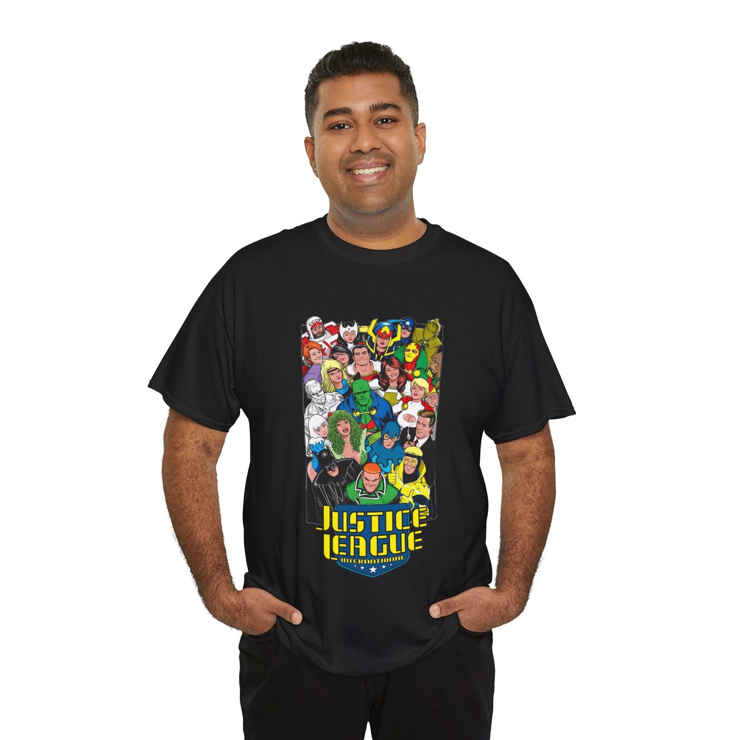 Justice League International T-Shirt - DC Comics - JLI - Kevin Maguire Art - Blue Beetle, Booster Gold, Martian Manhunter, Captain Atom