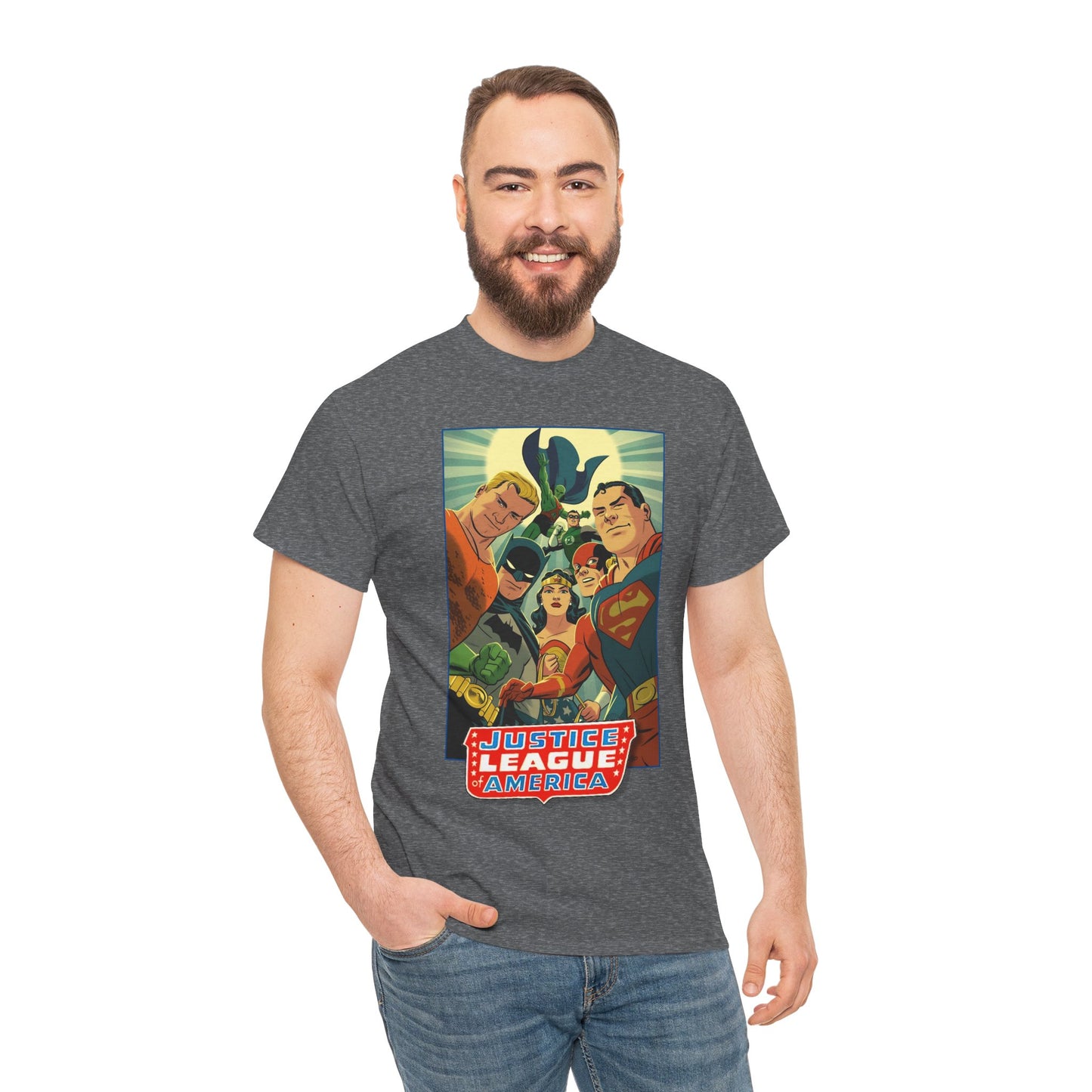 Justice League of America T-Shirt - Michael Cho Art - Superman, Flash, Wonder Woman, Green Lantern, Batman, Martian Manhunter - Silver Age Team - DC Comics