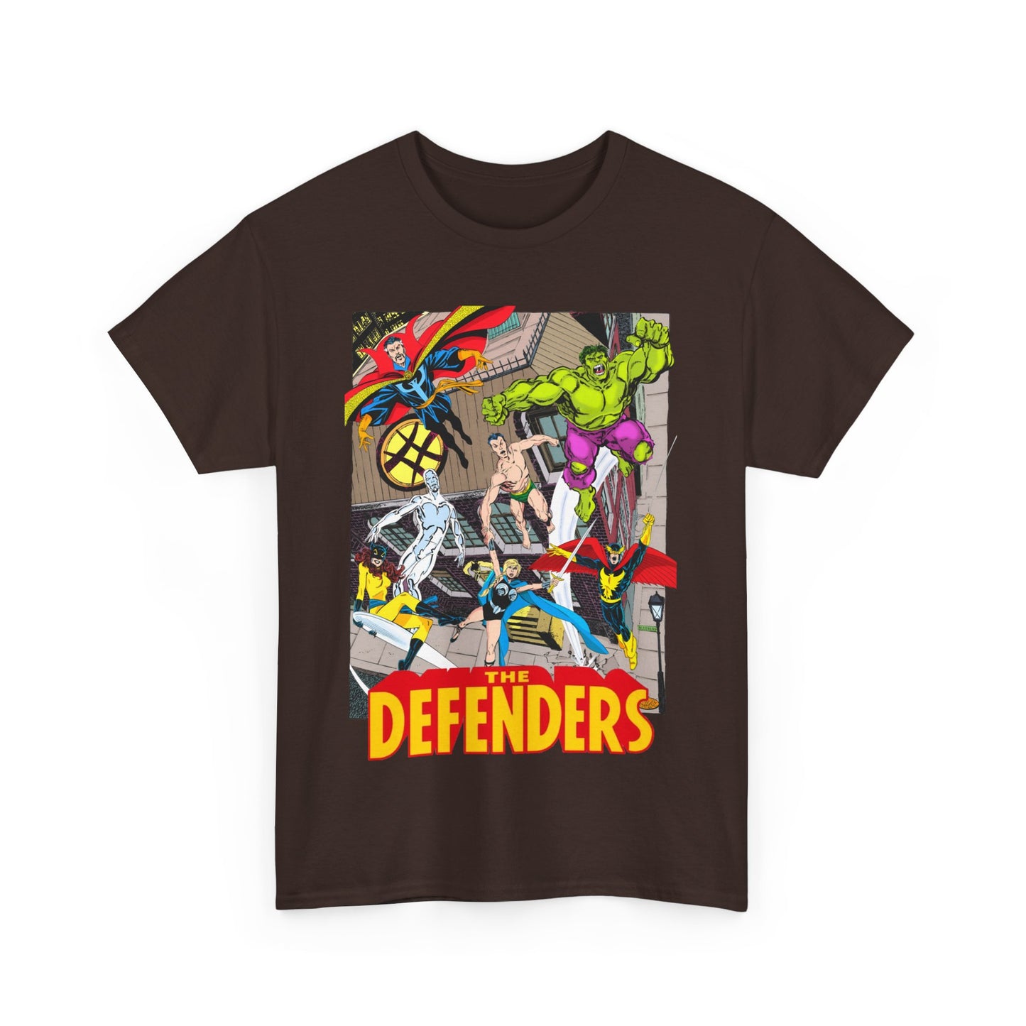 Defenders T-Shirt - John Byrne Art - Marvel Comics - Dr Strange, Nighthawk, Hulk