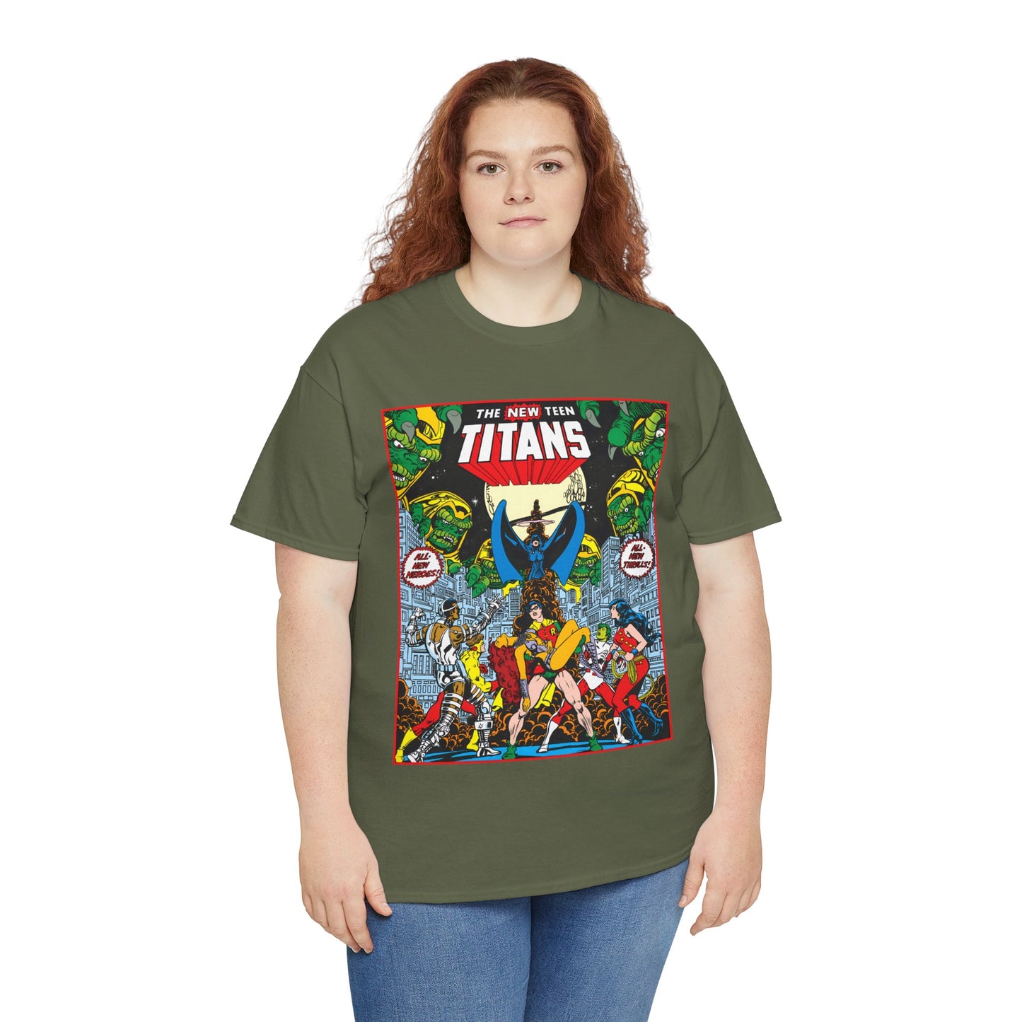 New Teen Titans T-Shirt - George Perez Art - #1 Splash Page - Robin, Starfire, Wonder Girl, Cyborg, Raven, Changeling, Kid Flash - DC Comics
