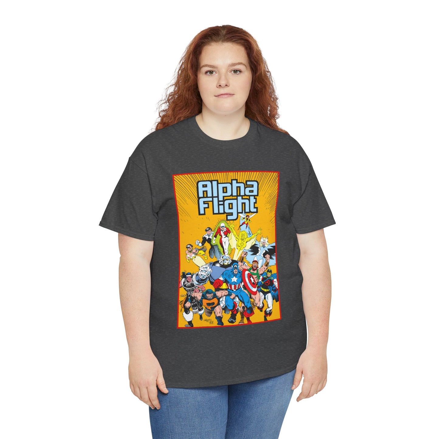 Alpha Flight T-Shirt - Mike Mignola Art - Northstar, Aurora, Snowbird, Shaman, Puck - Avengers: Captain America, Captain Marvel, Hercules, Black Knight - Marvel Comics