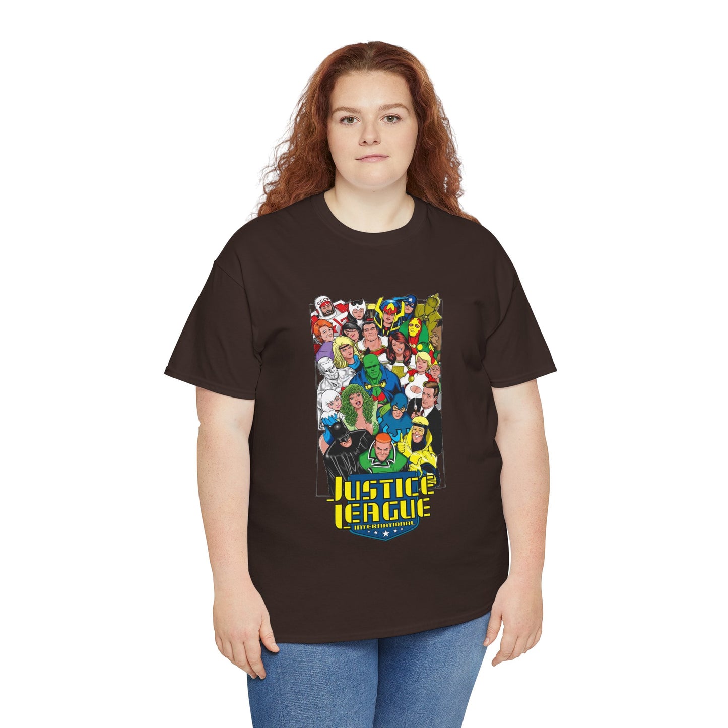 Justice League International T-Shirt - DC Comics - JLI - Kevin Maguire Art - Blue Beetle, Booster Gold, Martian Manhunter, Captain Atom
