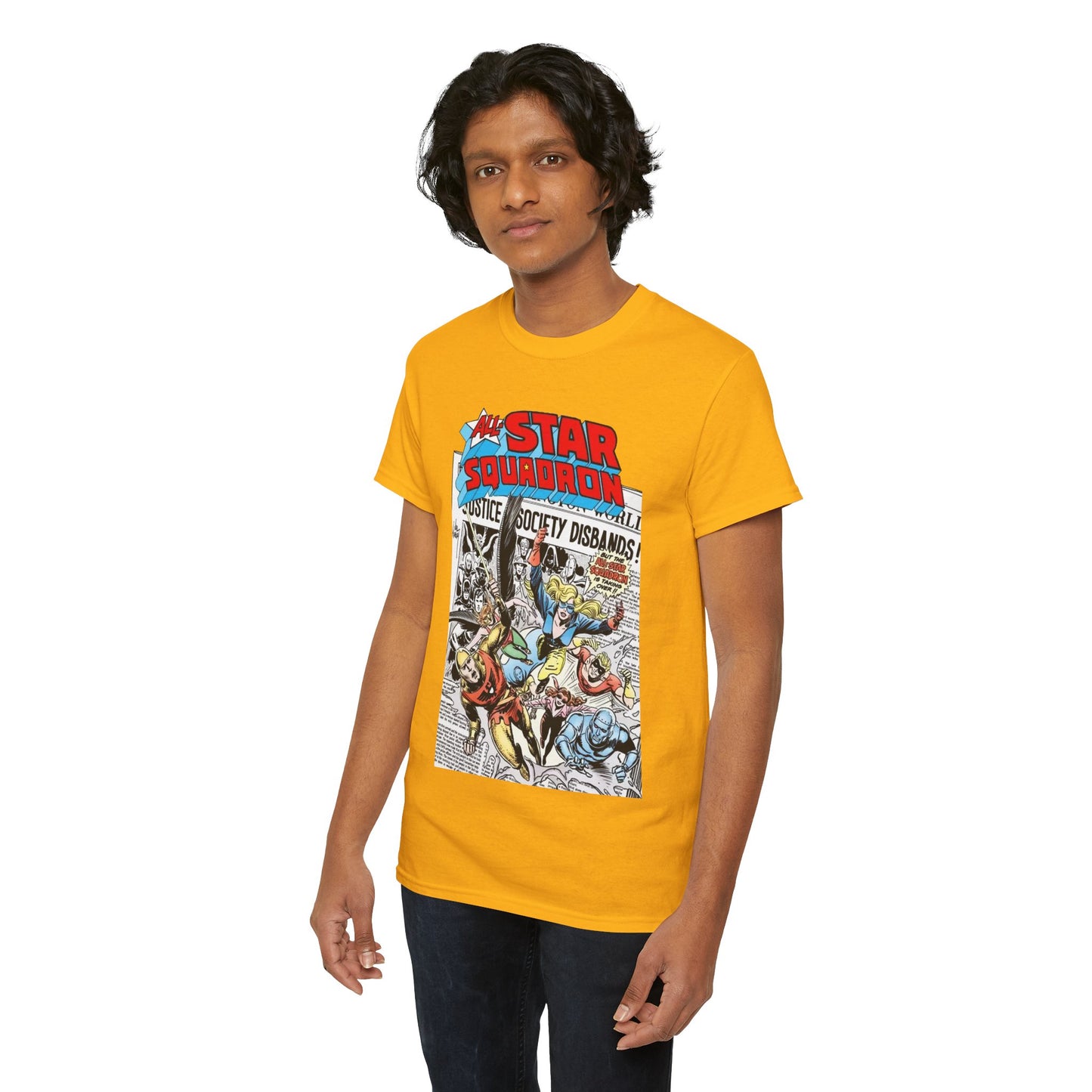 All-Star Squadron T-Shirt - Joe Kubert Art - Liberty Belle, Robotman, Shining Knight, Johnny Quick, Firebrand - JSA Connection - DC Comics