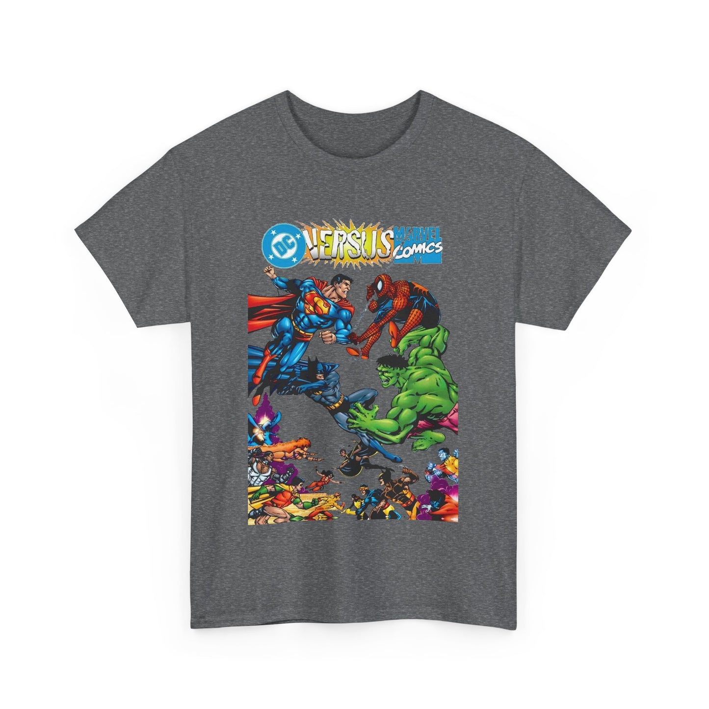 DC Comics Vs Marvel Comics T-Shirt - George Perez Art - Superman, Hulk, Batman, Spider-man, X-Men, New Teen Titans