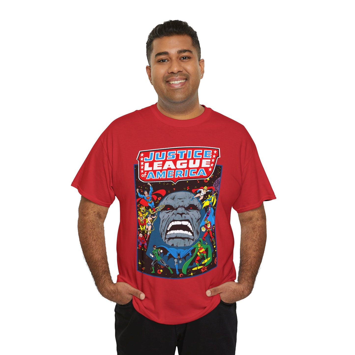 Justice League of America T-Shirt - George Perez Art - JLA/JSA/New Gods Crossover - Darkseid, Orion, Mr Miracle, Huntress, Firestorm, Dr Fate - DC Comics