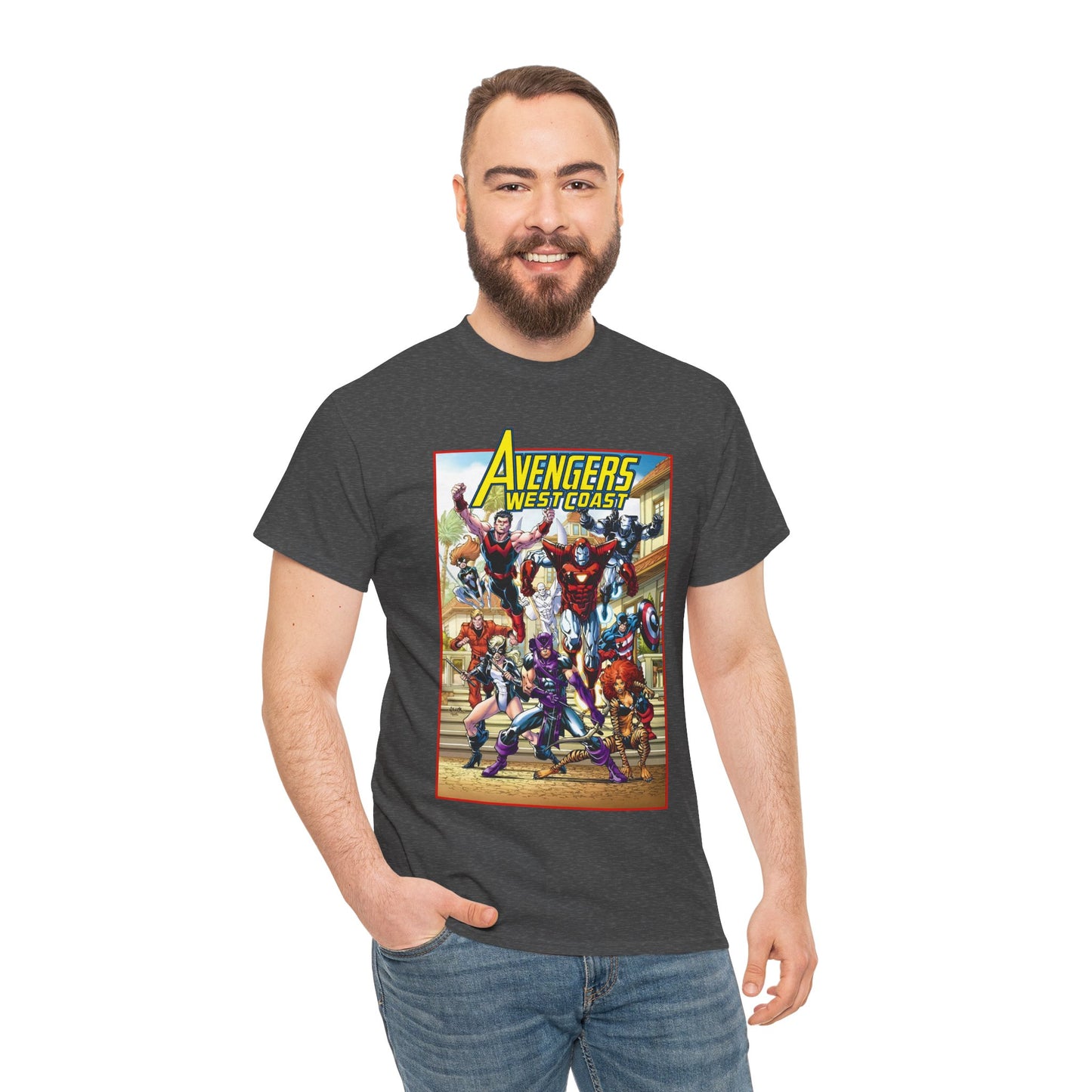 West Coast Avengers T-Shirt - Todd Nauck Art - Hawkeye, Iron Man, Wonder Man, Tigra, Vision - Marvel Comics