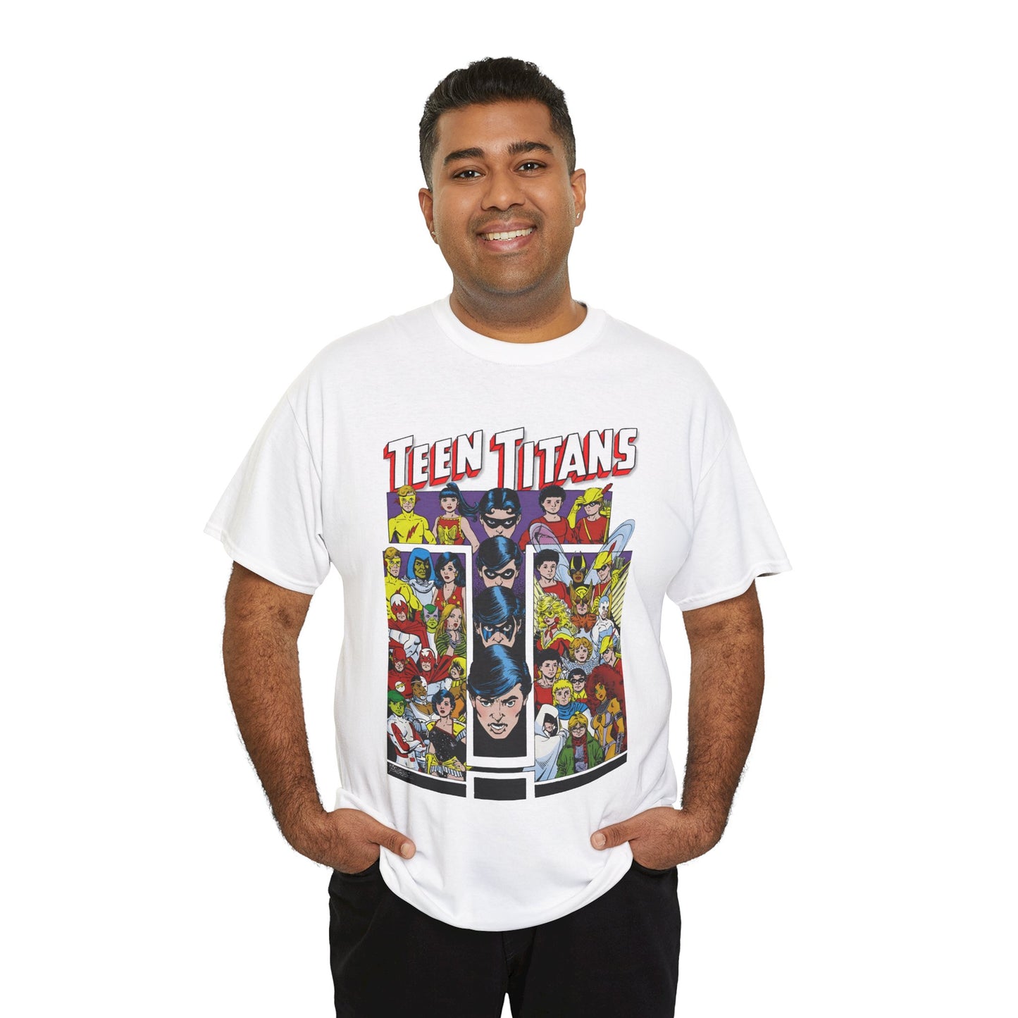 Teen Titans T-Shirt - George Perez Art - Wonder Girl, Bumblebee, Kid Flash, Starfire, Cyborg, Raven, Lilith, Flash, Hawn & Dove, Robin - DC Comics