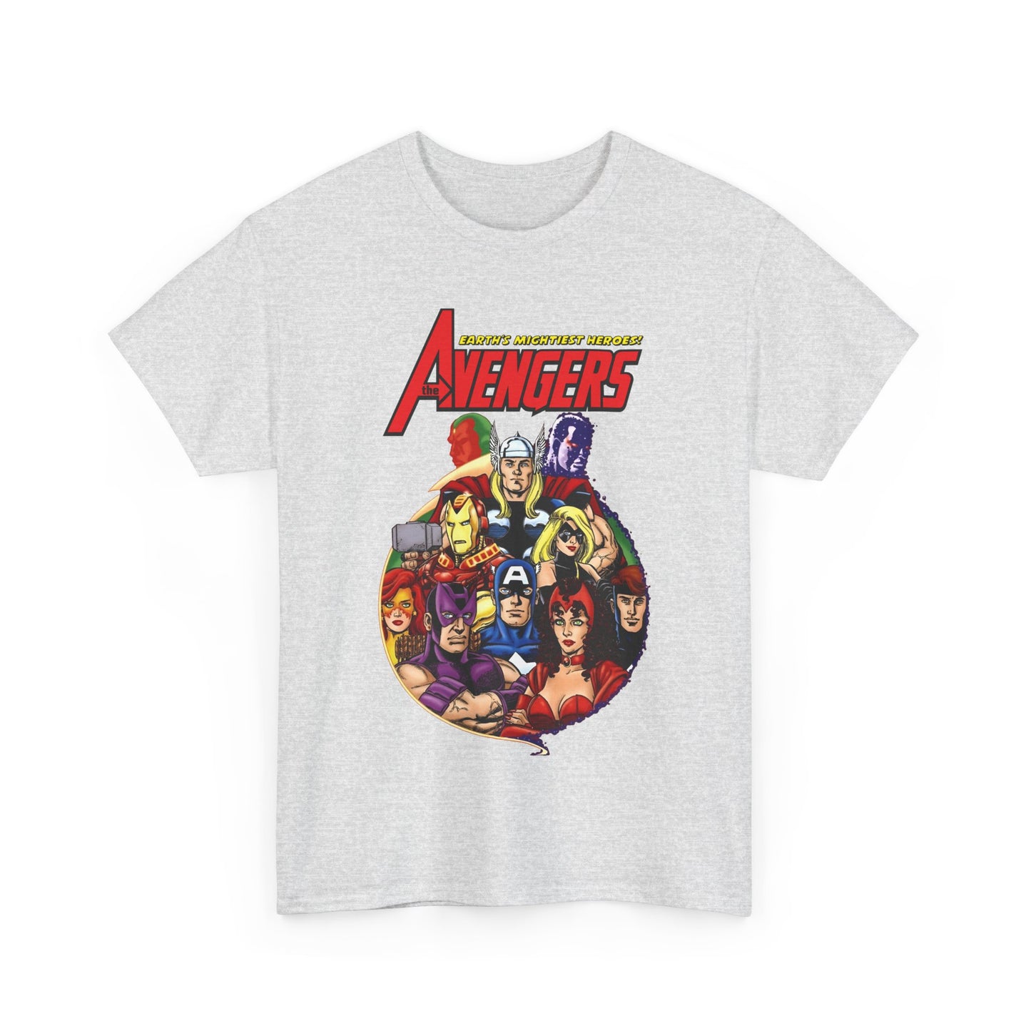 Avengers T-Shirt - George Perez Art - Captain America, Vision, Wonder Man, Iron Man, Thor, Hawkeye, Scarlet Witch - Popular Marvel Comics Characters