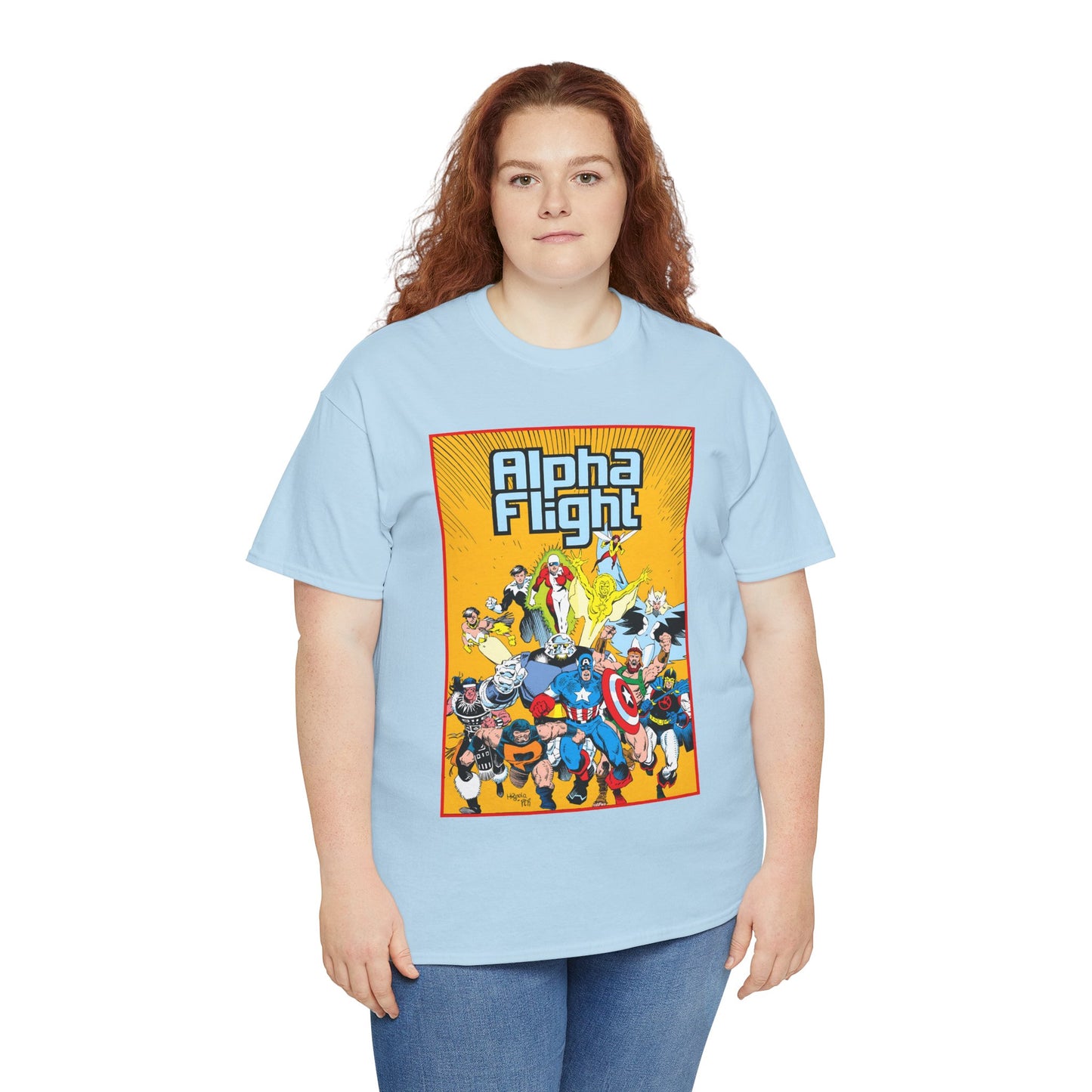 Alpha Flight T-Shirt - Mike Mignola Art - Northstar, Aurora, Snowbird, Shaman, Puck - Avengers: Captain America, Captain Marvel, Hercules, Black Knight - Marvel Comics