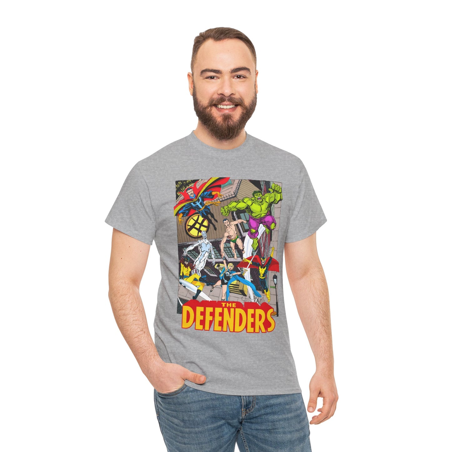 Defenders T-Shirt - John Byrne Art - Marvel Comics - Dr Strange, Nighthawk, Hulk
