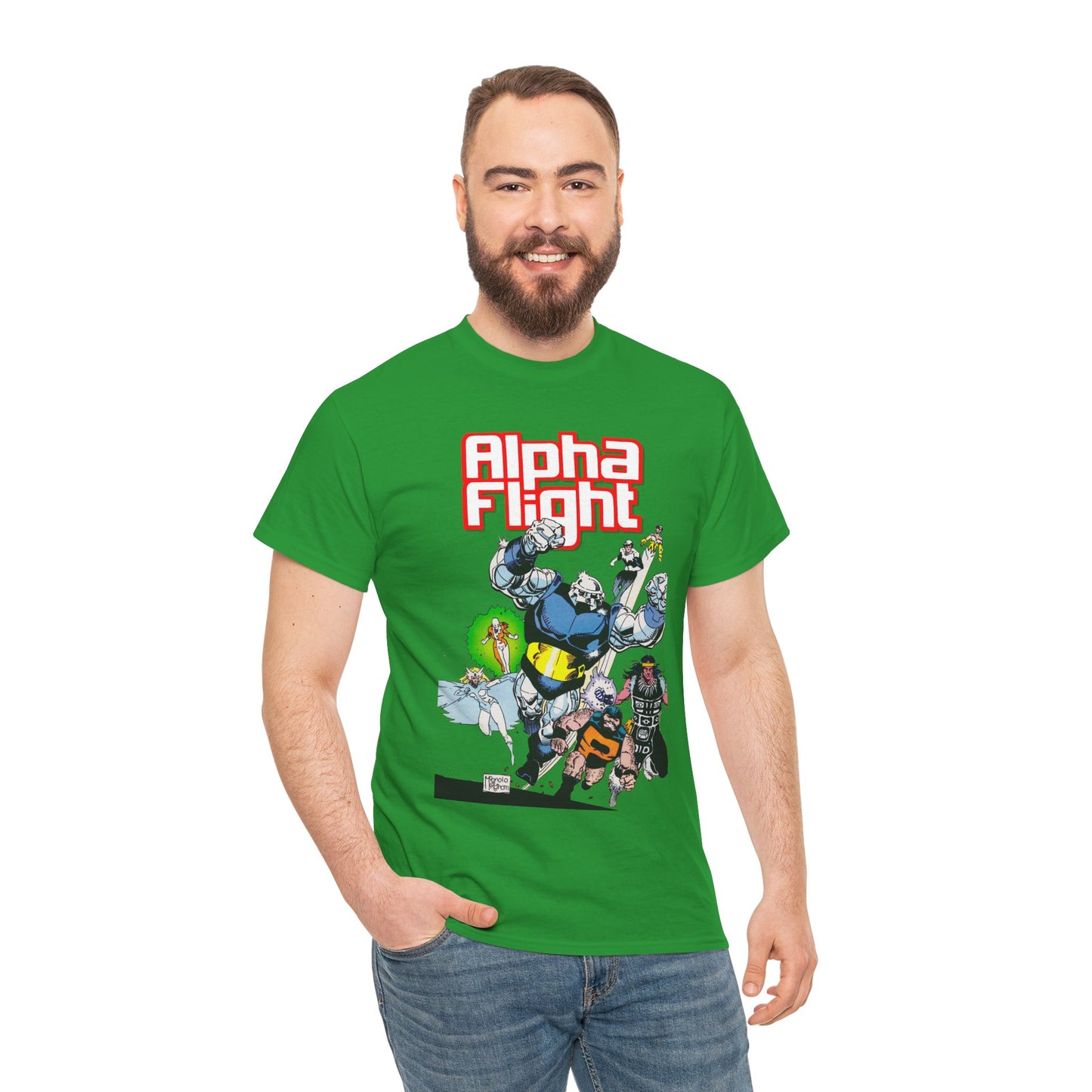 Alpha Flight T-Shirt - Mike Mignola Art - Shaman, Snowbird, Northstar, Aurora, Box, Vindicator, Puck - Canada's Super-Team - Marvel Comics