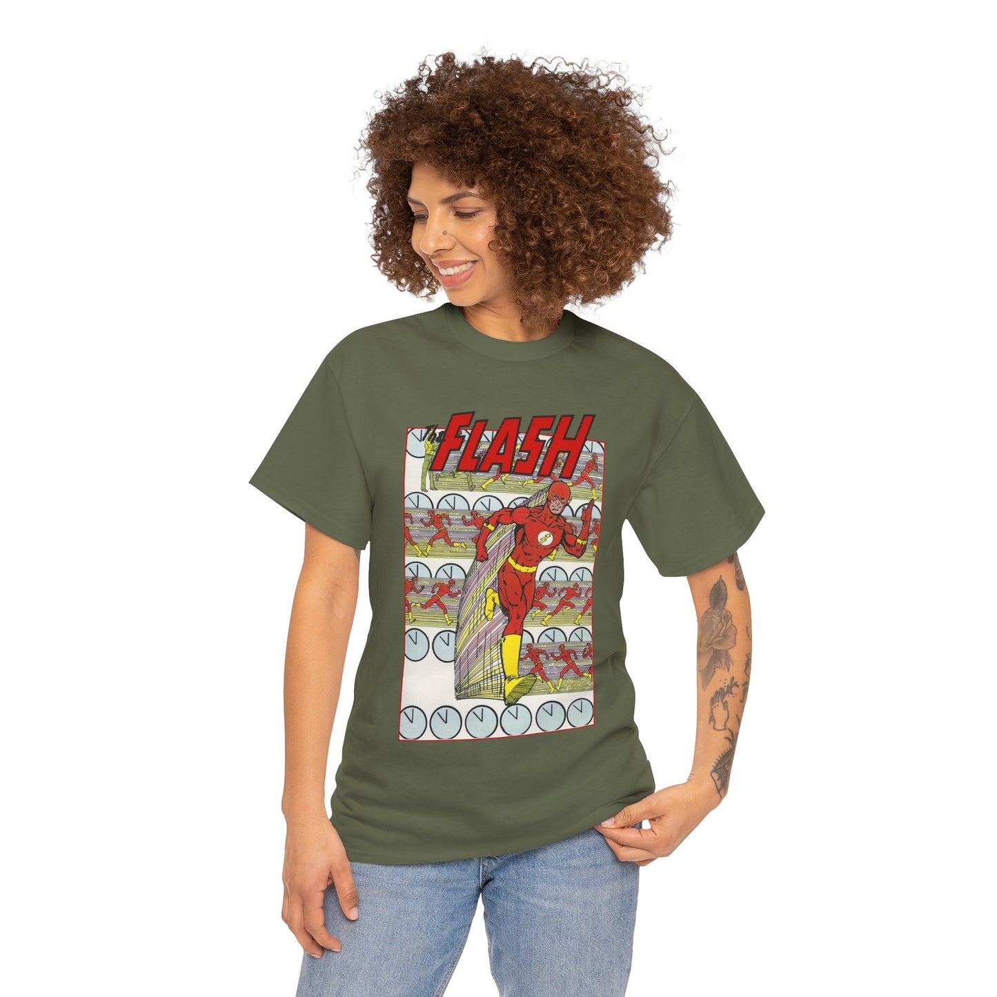 Flash T-Shirt - George Perez Art - JLA Postcard Set - 1980s Art - Justice League of America Satellite Era - Barry Allen, the Fastest Man Alive - DC Comics