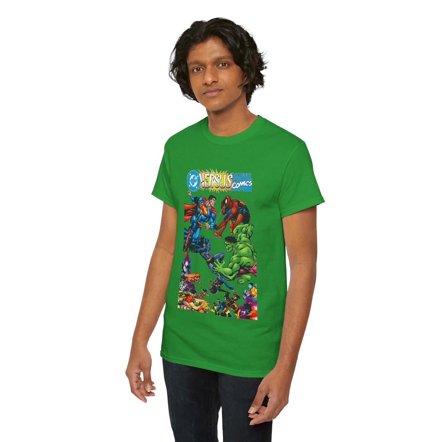 DC Comics Vs Marvel Comics T-Shirt - George Perez Art - Superman, Hulk, Batman, Spider-man, X-Men, New Teen Titans