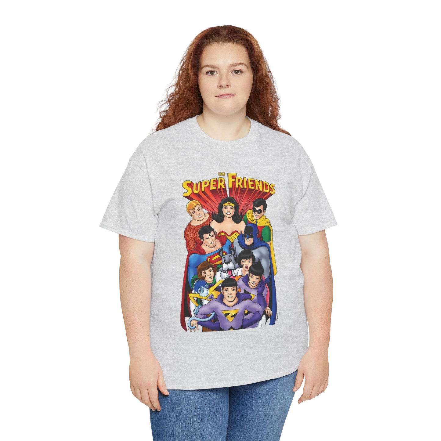 Super Friends T-Shirt - Kevin Maguire Art - Wonder Twins, Gleek, Superman, Wonder Woman Batman - DC Comics - Based on 1970s Hanna-Barbera Cartoon