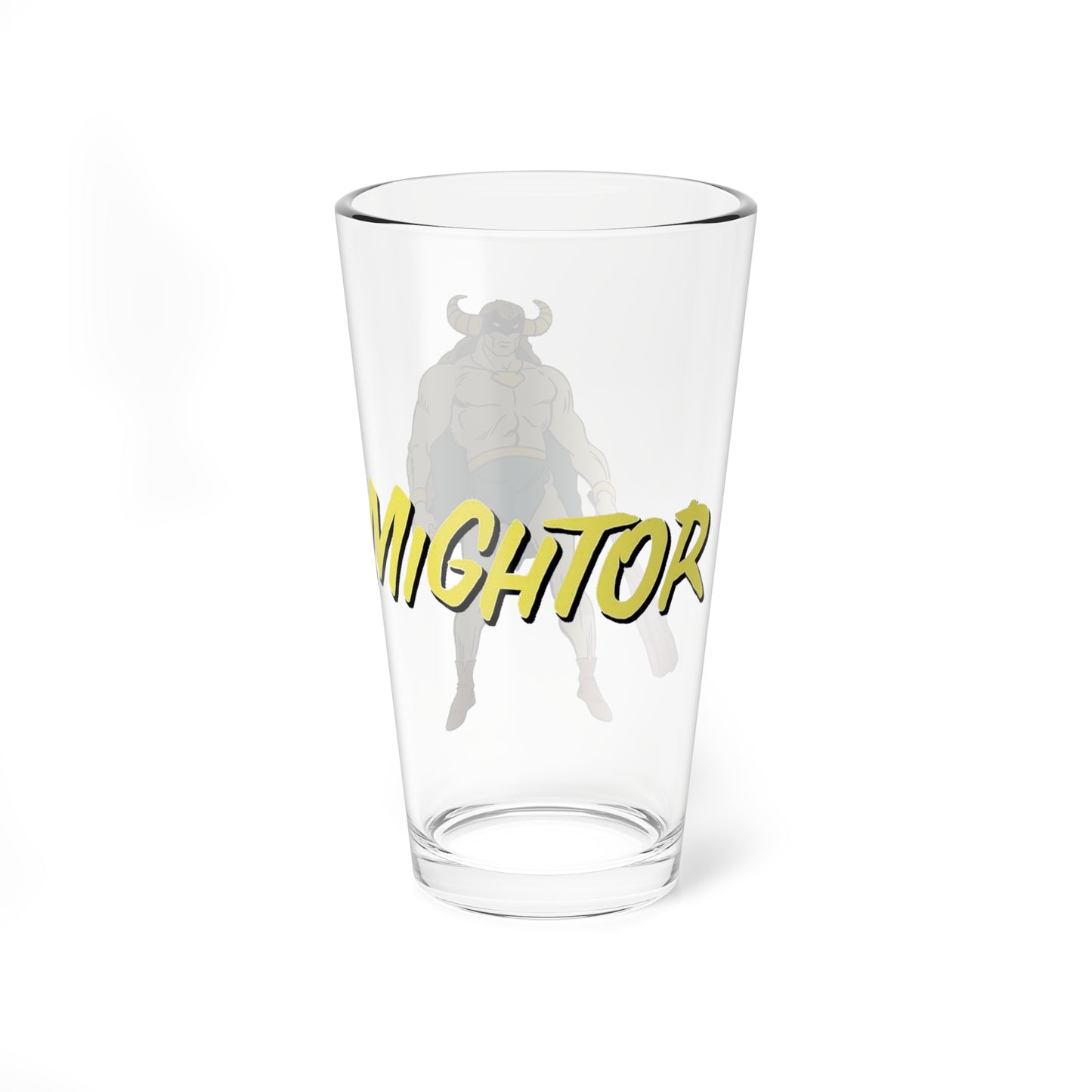 Mighty Mightor Pint Glass, 16oz - Hanna-Barbera Saturday Morning Cartoon - Tor & Tog - 1960s Hero