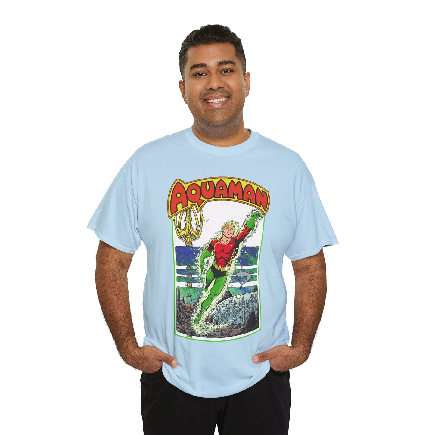 Aquaman T-Shirt - George Perez Art -Justice League 1980s Postcard Series - Arthur Curry - King of Atlantis - JLA - DC Comics