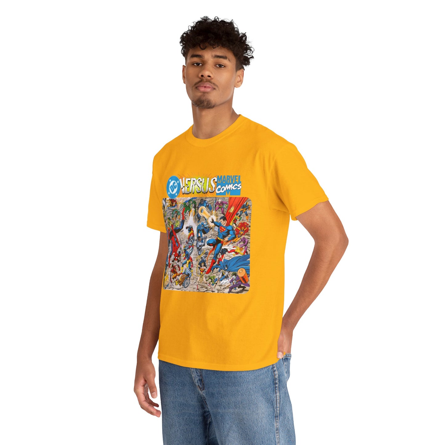 DC Comics Vs Marvel T-Shirt - John Byrne Art - Spider-Man, Raven, Cyborg, Wolverine, Joker, Superman, Batman, Deathstroke, Darkseid