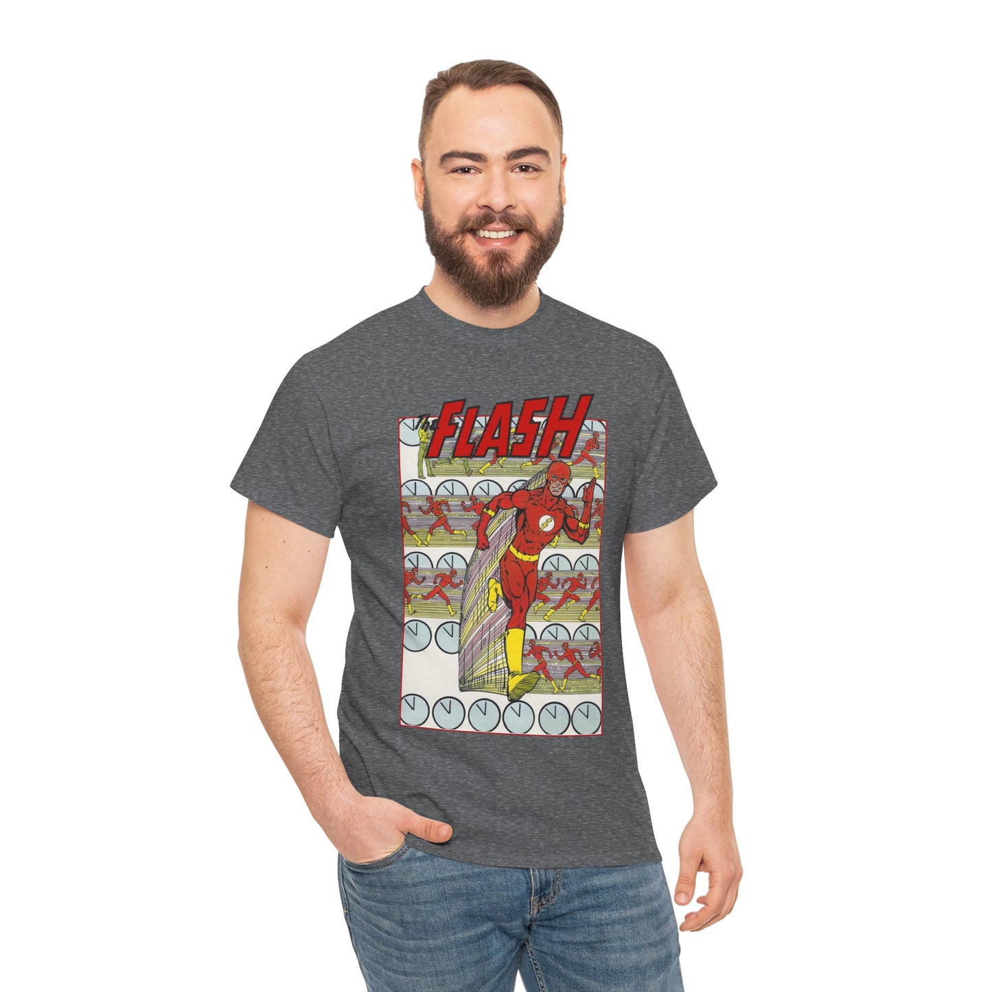 Flash T-Shirt - George Perez Art - JLA Postcard Set - 1980s Art - Justice League of America Satellite Era - Barry Allen, the Fastest Man Alive - DC Comics