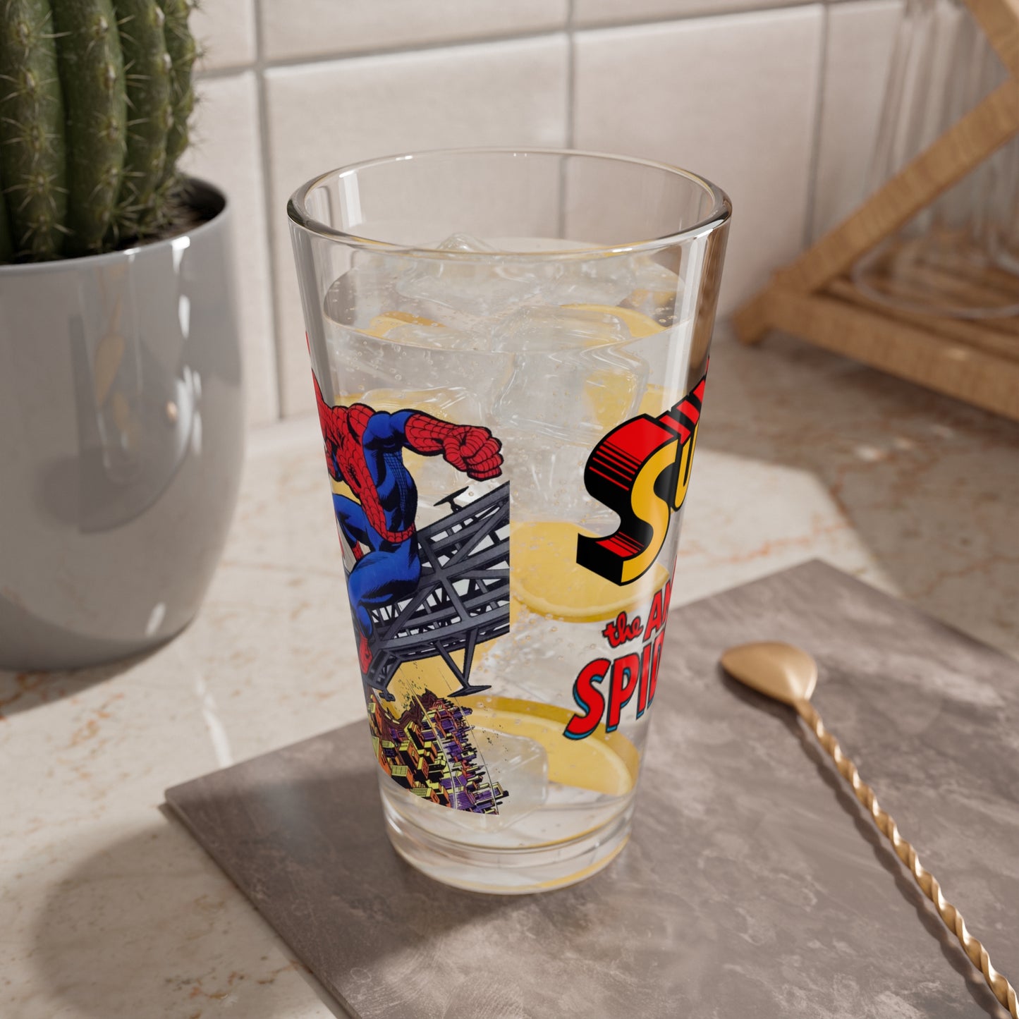 Superman & Amazing Spider-Man Pint Glass, 16oz - DC Comics & Marvel Comics Crossover - Classic 1970s Story