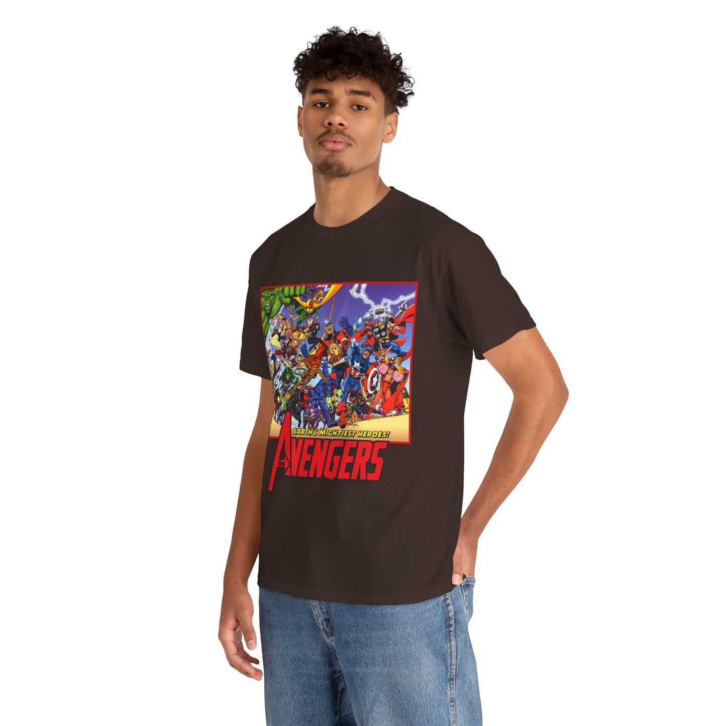 Avengers T-Shirt - George Perez Art - Marvel Comics - Captain America, Iron Man, Thor, She-Hulk, Hawkeye, Vision, Quicksilver - Classic Cover