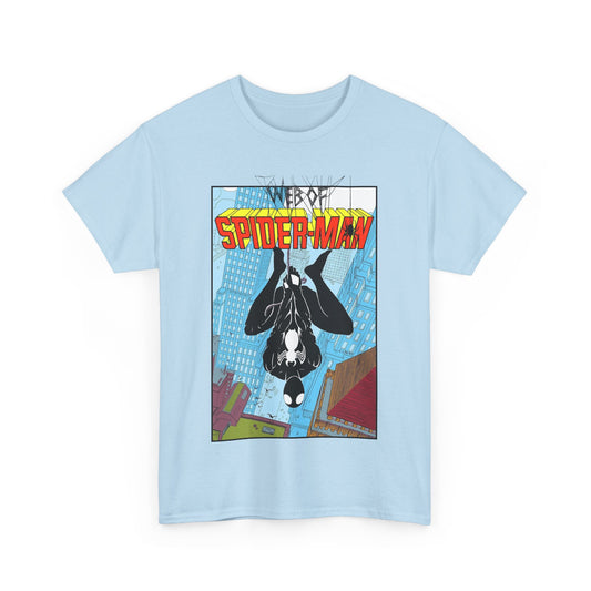 Web of Spider-Man T-Shirt - Charles Vess Art - Peter Parker, Web Slinger - Manhattan Skyline - Spidey Black Suit - Marvel Comics