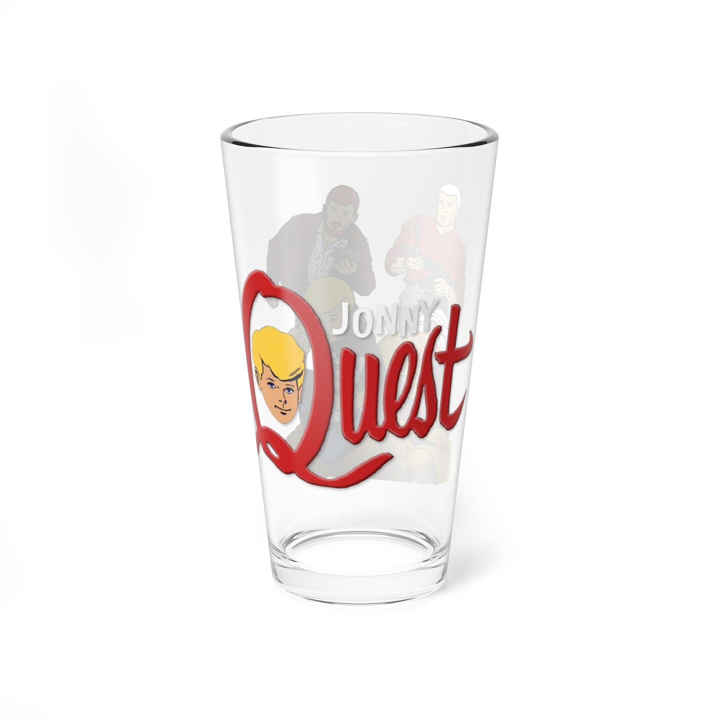 Jonny Quest Pint Glass, 16oz - Race Bannon, Dr. Benton, Hadji - Hanna-Barbera Cartoon - Saturday Morning Classic
