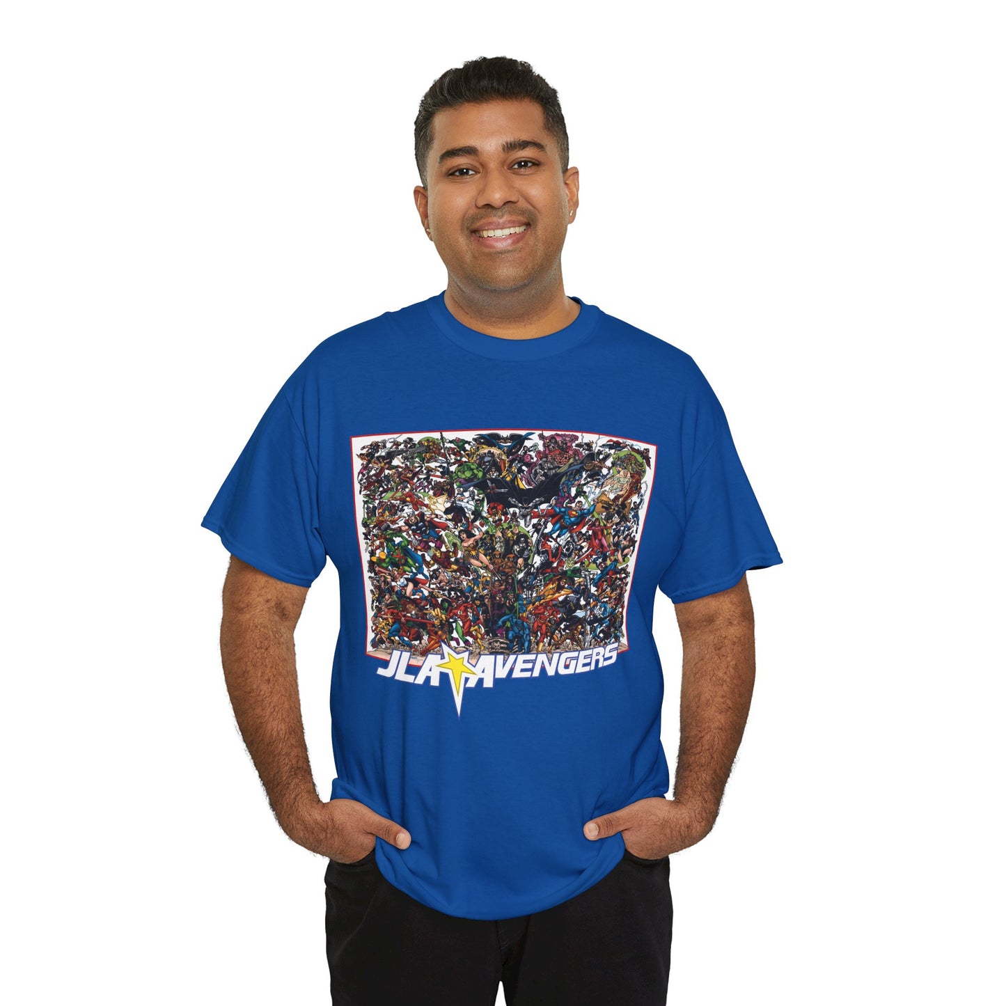 JLA Vs Avengers T-Shirt - Stunning, Classic George Perez Art - DC & Marvel 200s Crossover - Superman, Thor, Wonder Woman, Captain America, Flash, Black Panther, Iron Man, Batman
