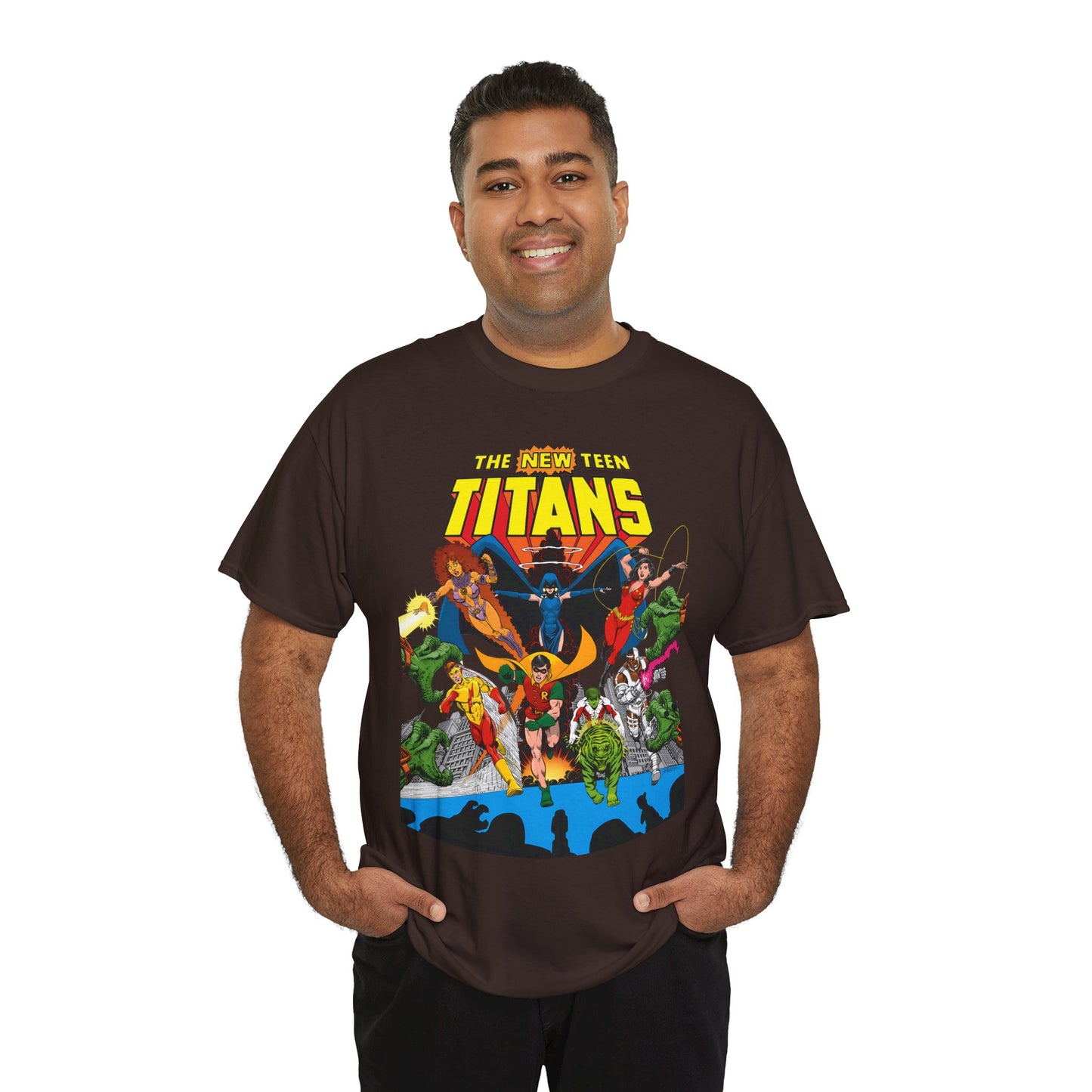 New Teen Titans T-Shirt - George Perez Art - Robin, Wonder Girl, Kid Flash, Changeling, Starfire, Cyborg, Raven - DC Comics - Classic 1980s Series