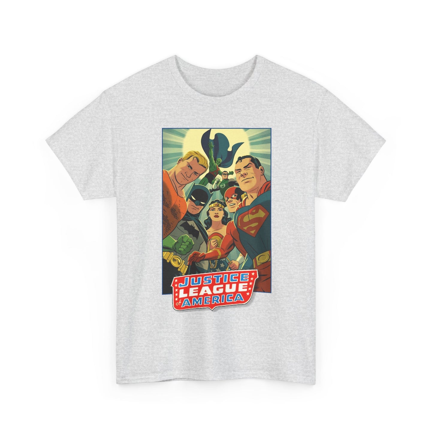 Justice League of America T-Shirt - Michael Cho Art - Superman, Flash, Wonder Woman, Green Lantern, Batman, Martian Manhunter - Silver Age Team - DC Comics