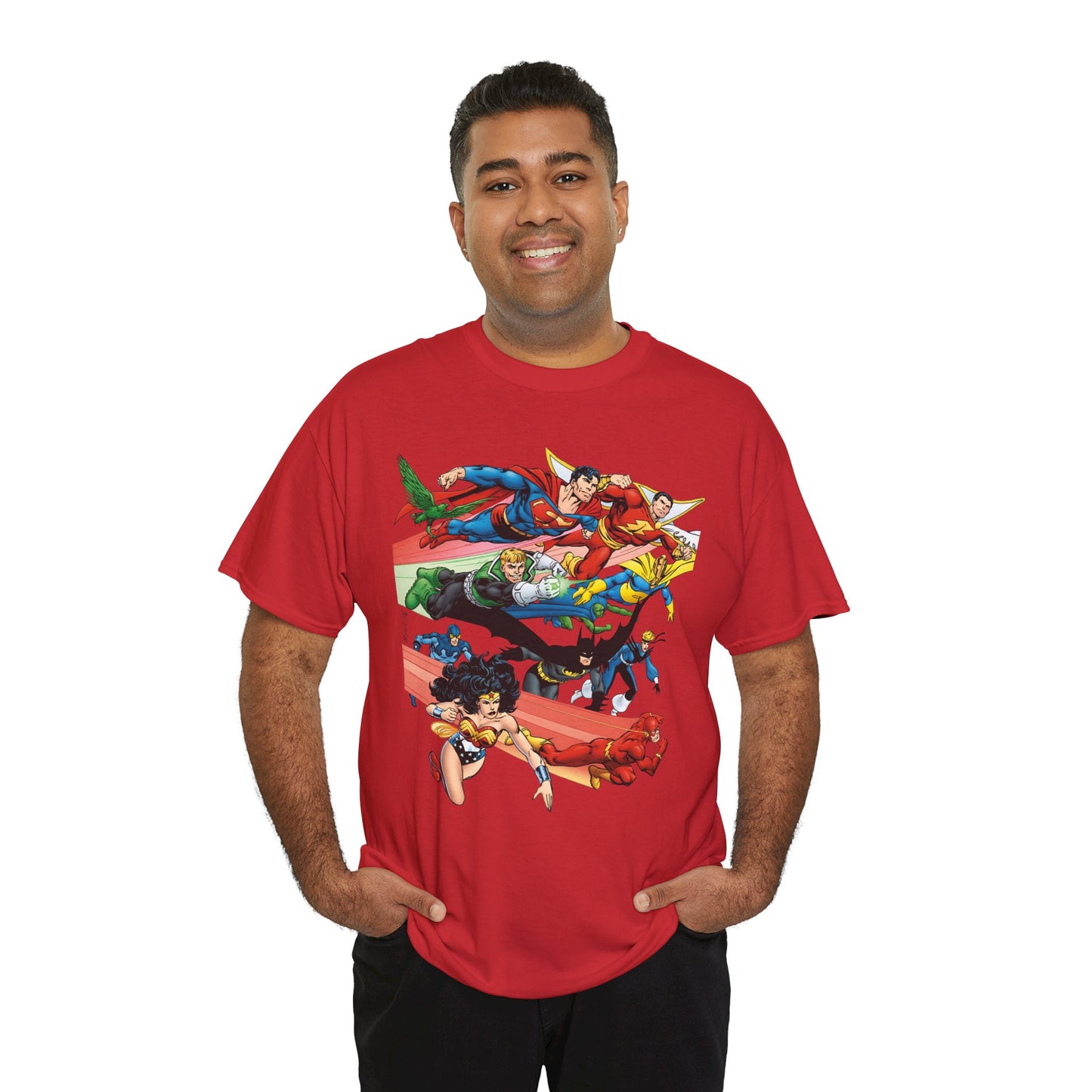 DC Legends T-Shirt - John Byrne Art - Superman, Dr Fate, Blue Beetle, Wonder Woman, Black Canary, Guy Gardner - DC Comics