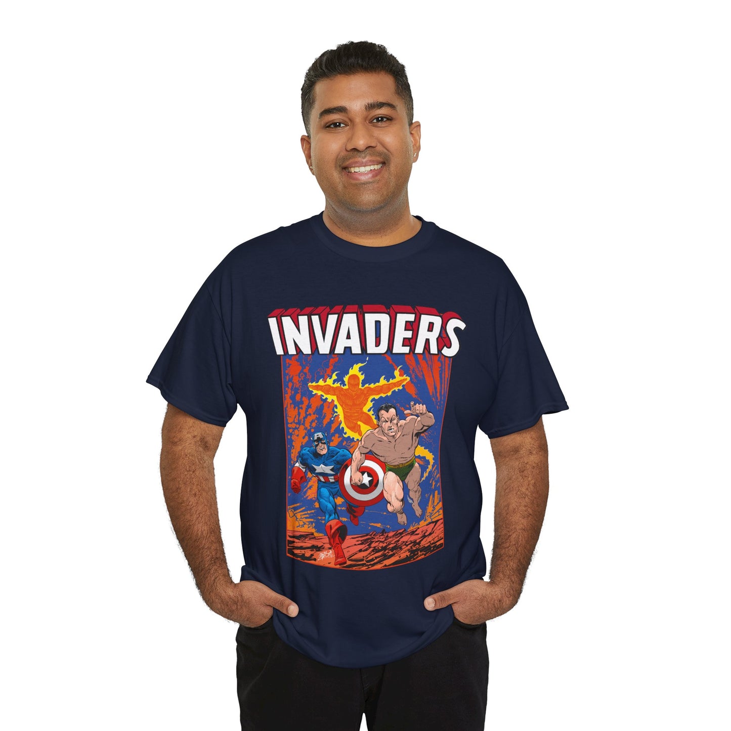 Invaders T-Shirt - John Byrne Art - Captain America, Namor, Human Torch - Marvel Comics Golden Age Characters