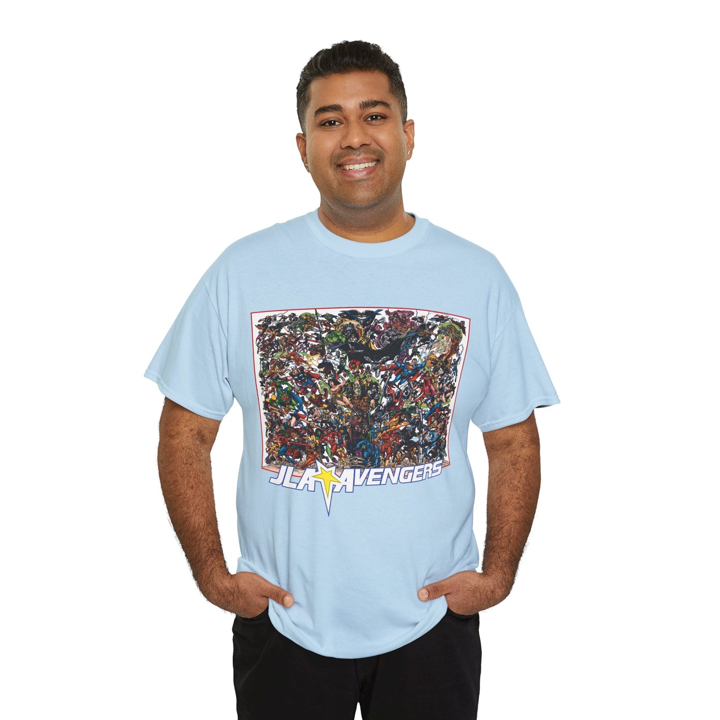 JLA Vs Avengers T-Shirt - Stunning, Classic George Perez Art - DC & Marvel 200s Crossover - Superman, Thor, Wonder Woman, Captain America, Flash, Black Panther, Iron Man, Batman