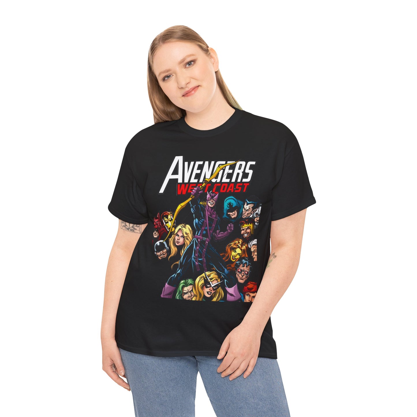 Avengers West Coast T-Shirt - Bob Hall Art - Hawkeye, Iron Man, Wonder Man, Tigra, Mockingbird - Marvel Comics Team