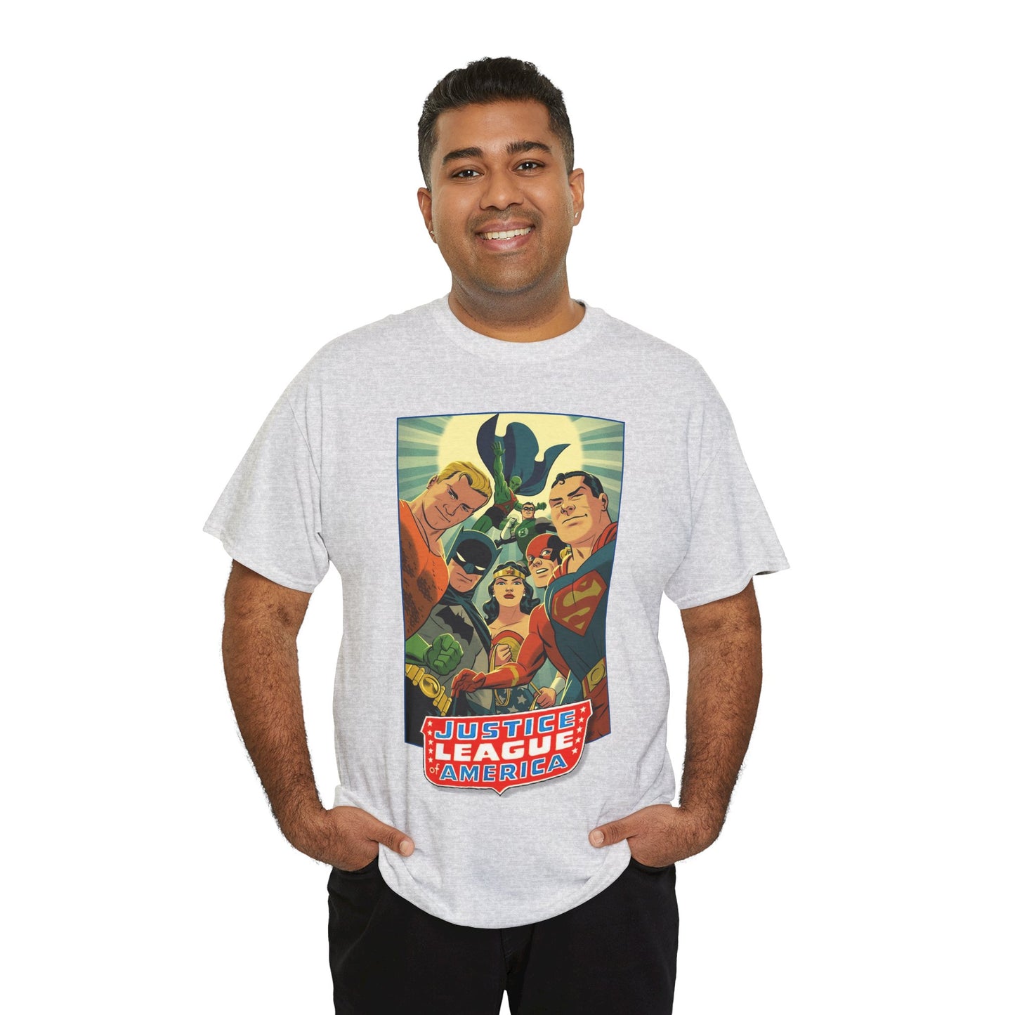 Justice League of America T-Shirt - Michael Cho Art - Superman, Flash, Wonder Woman, Green Lantern, Batman, Martian Manhunter - Silver Age Team - DC Comics