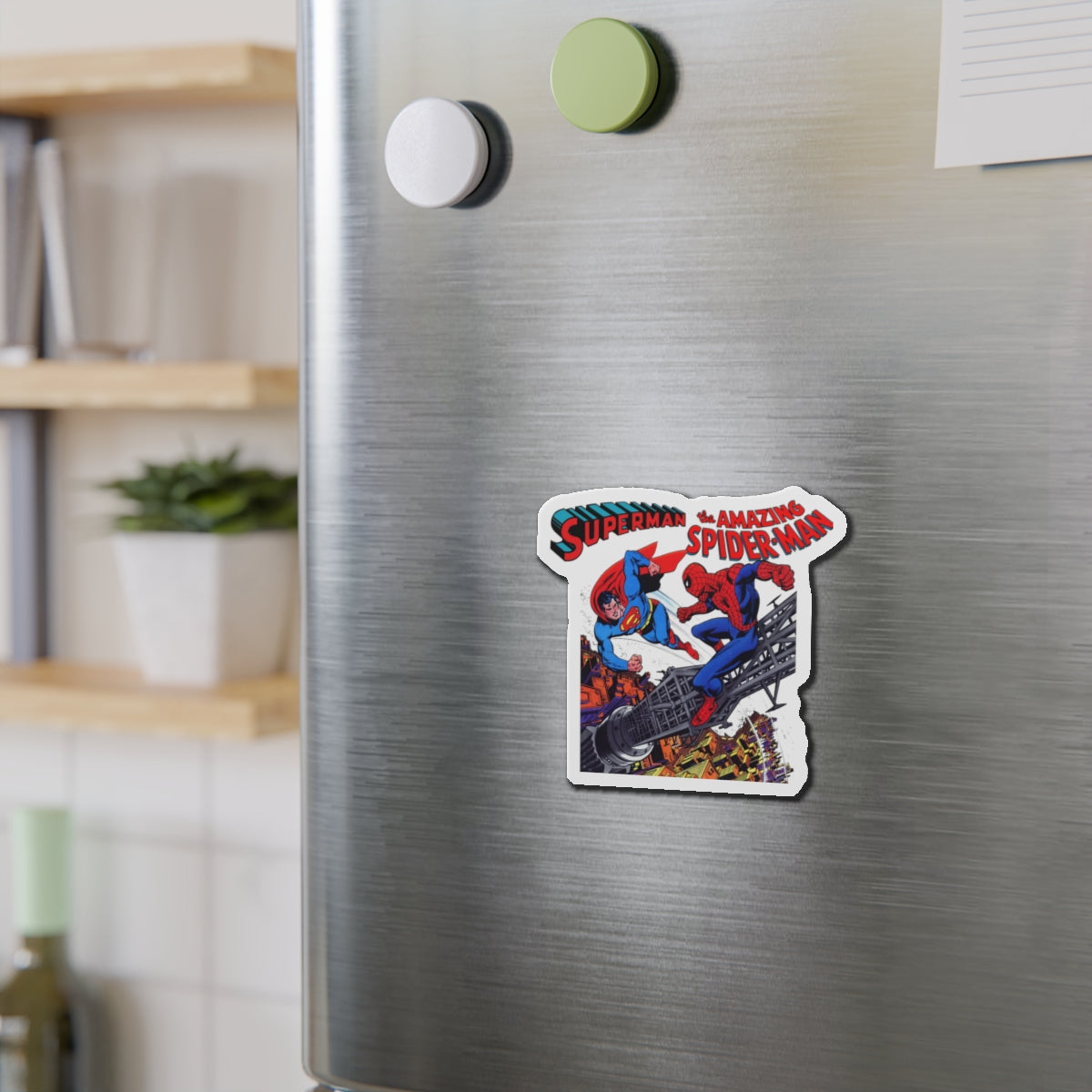 Superman Vs Spider-Man Die-Cut Magnet - DC Comics/Marvel Comics 1970s Crossover - Clark Kent & Peter Parker - 3", 4", 5", 6"