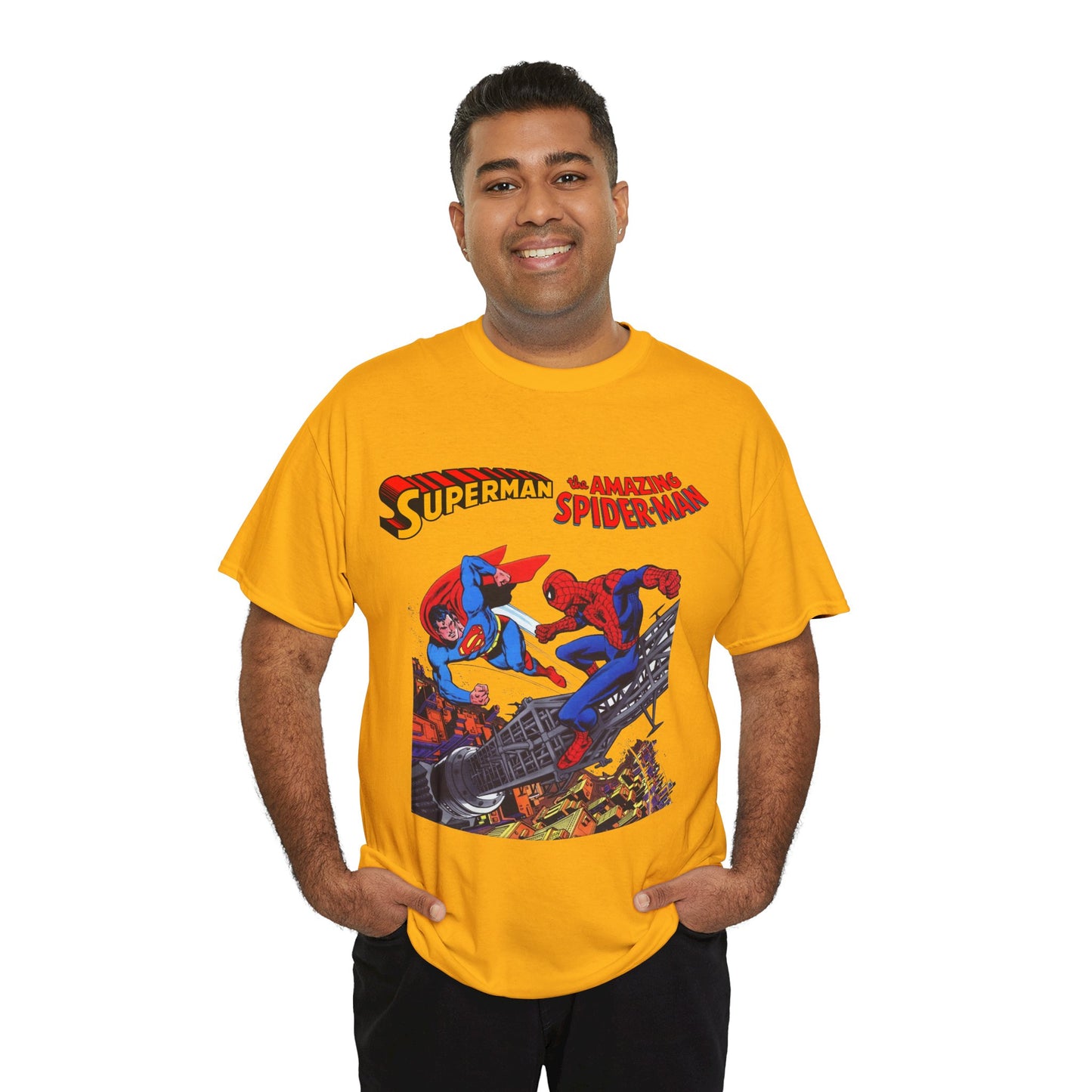Superman & Amazing Spider-Man T-Shirt - DC/Marvel Comics Crossover - 1970s - Clark Kent & Peter Parker