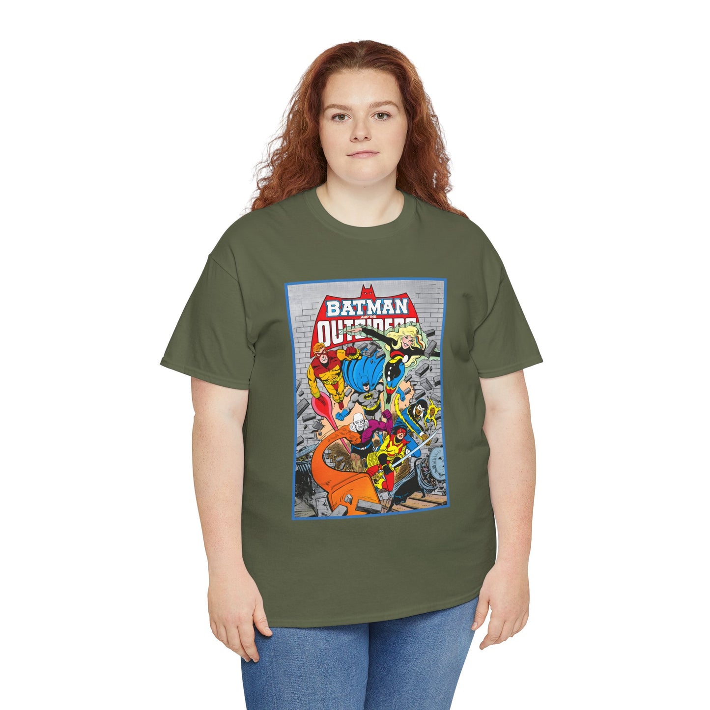Batman & the Outsiders T-Shirt - Jim Aparo Art - Katana, Geo-Force, Black Lightning, Metamorpho, Halo - DC Comics - 1980s JLA Spin-Off Series