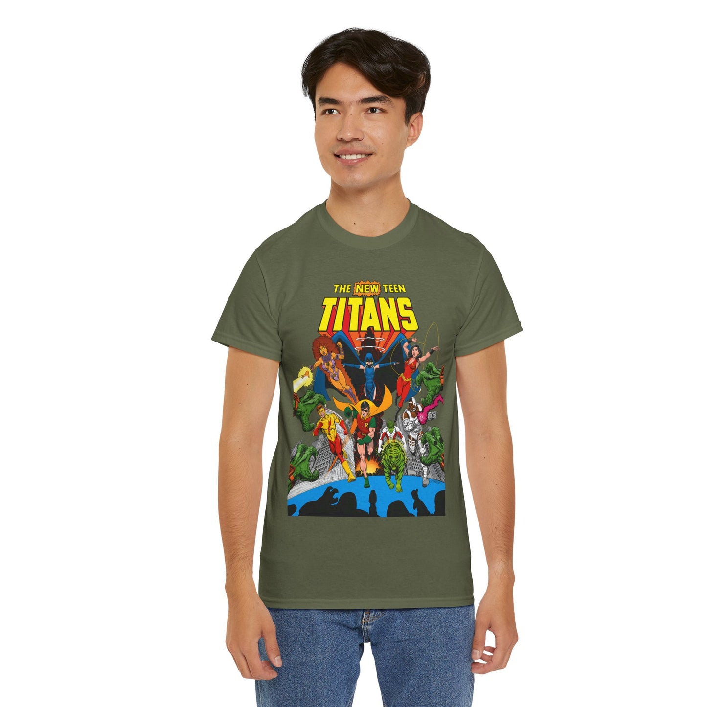 New Teen Titans T-Shirt - George Perez Art - Robin, Wonder Girl, Kid Flash, Changeling, Starfire, Cyborg, Raven - DC Comics - Classic 1980s Series