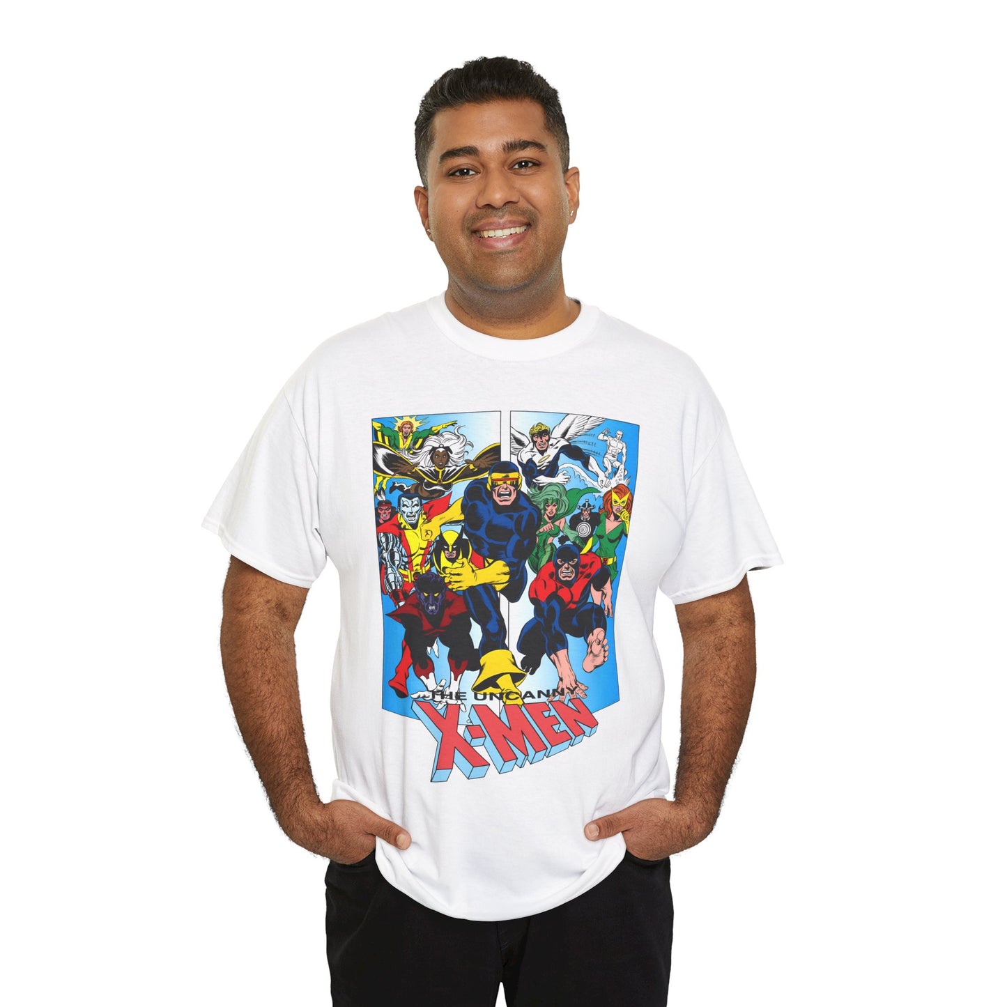 Uncanny X-Men T-Shirt - Classic Dave Cockrum Art - Popular Marvel Comics Series - Wolverine, Storm, Cyclops, Nightcrawler, Jean Grey, Iceman, Banshee, Beast