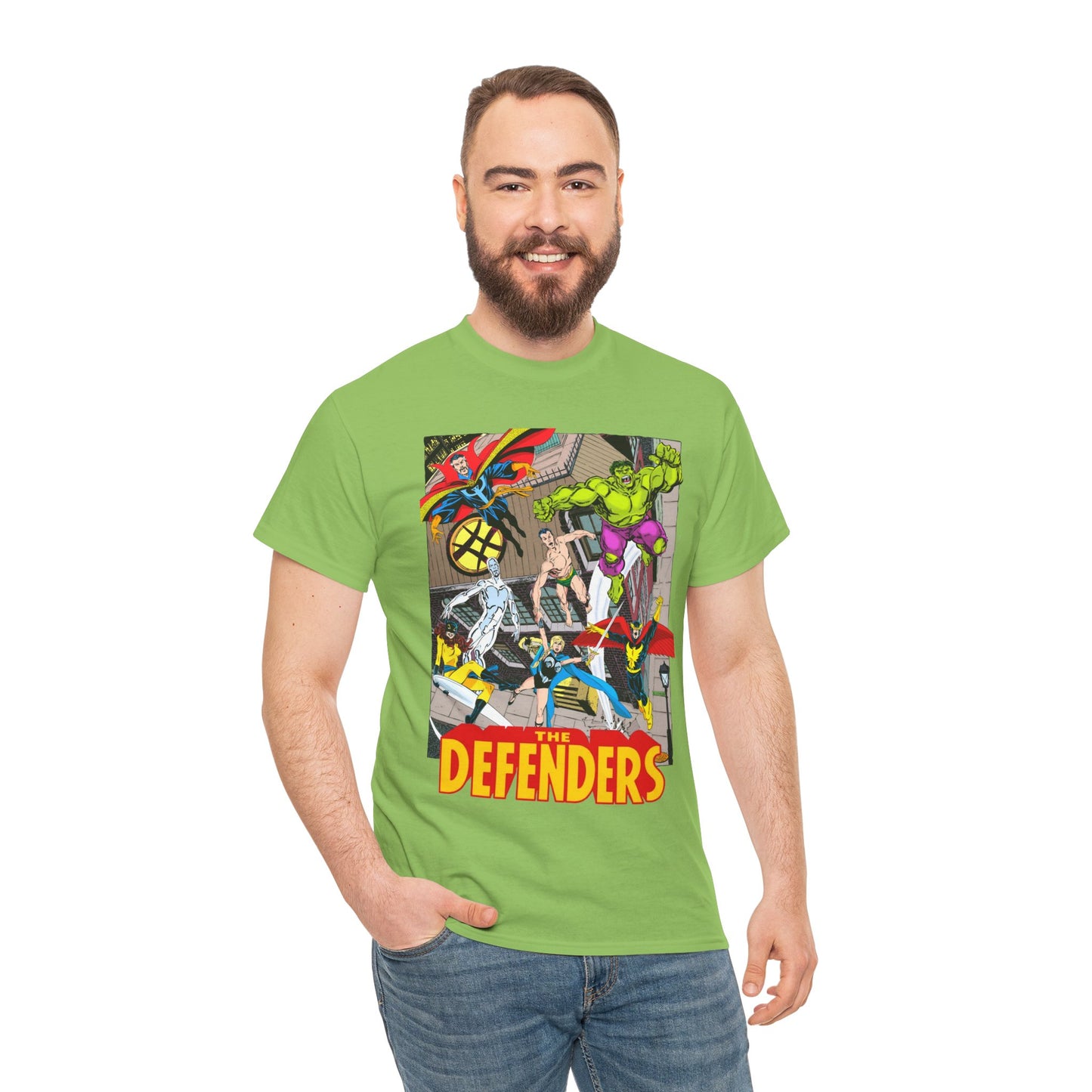 Defenders T-Shirt - John Byrne Art - Marvel Comics - Dr Strange, Nighthawk, Hulk