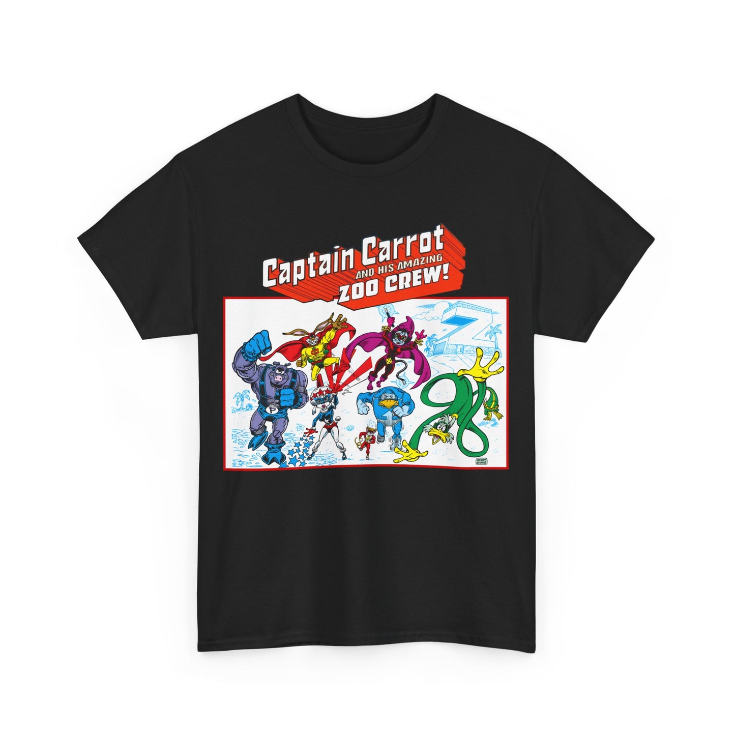 Captain Carrot & His Amazing Zoo Crew T-Shirt - DC Comics Series - Funny Animal Retro 1980s - Pig-Iron, Yankee Poodle, Rubberduck
