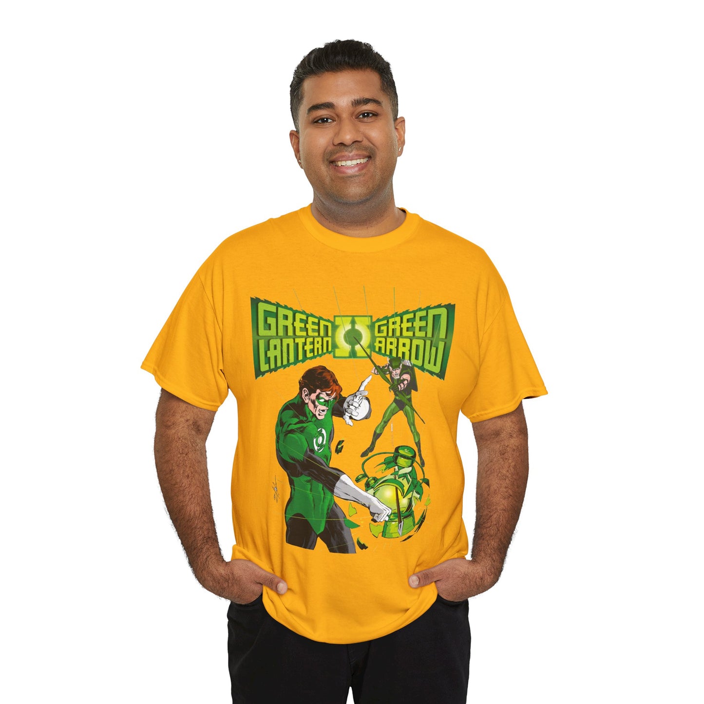 Green Lantern & Green Arrow T-Shirt - Neal Adams Art - Hal Jordan & Oliver Queen - Justice League Members - 1970s DC Comics