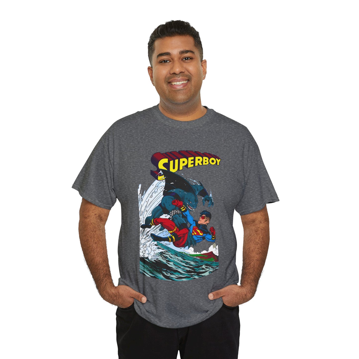 King Shark Vs Superboy T-Shirt - Tom Grummett Art - Connor Kent, Kon-L - Superman Family - DC Comics